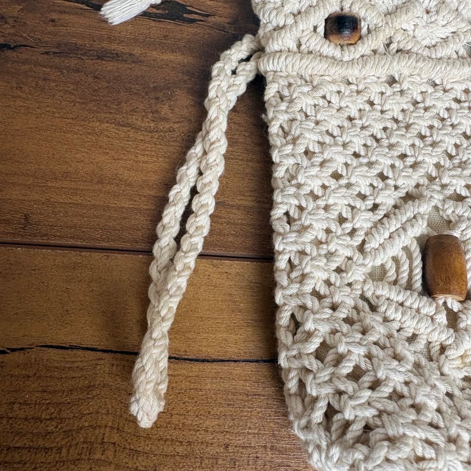 Handmade Macrame Clutch With Wooden Beads & Zipper Closure Boho Retro vintage