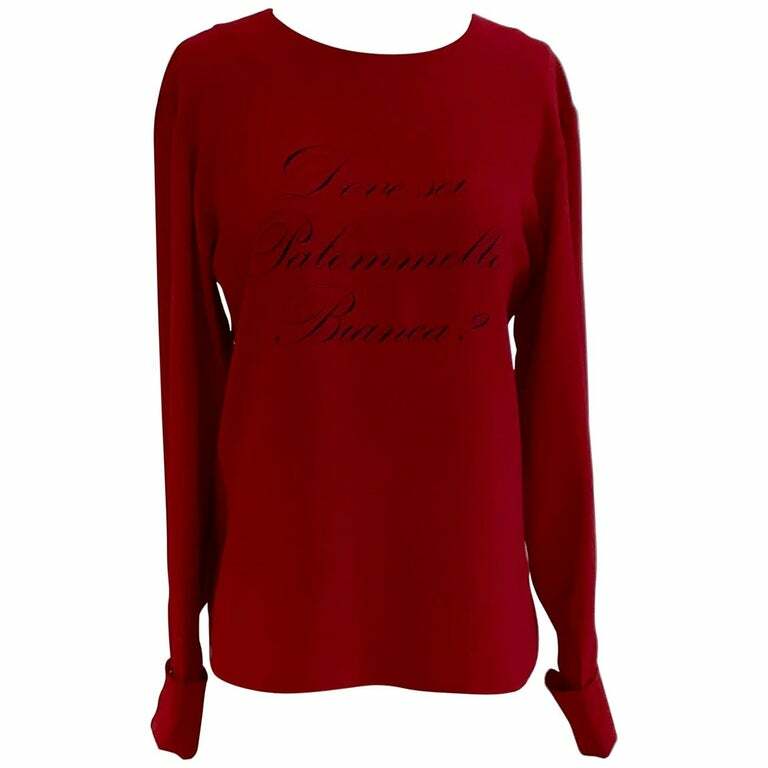 Moschino Couture VTG 80s Dove Sei Palommella Bianca? Red Long Sleeve Blouse IT42