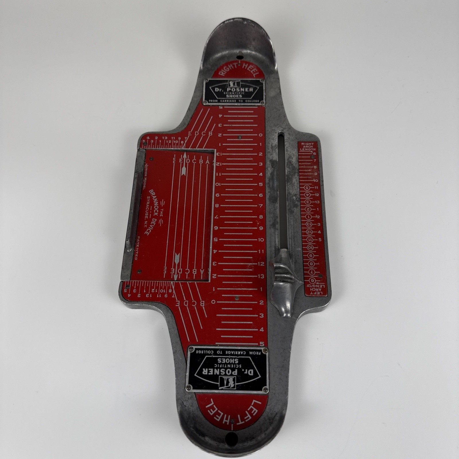 Vintage Dr Posner Shoes Brannock Device Shoe Sizer Metal Measure Scale Red