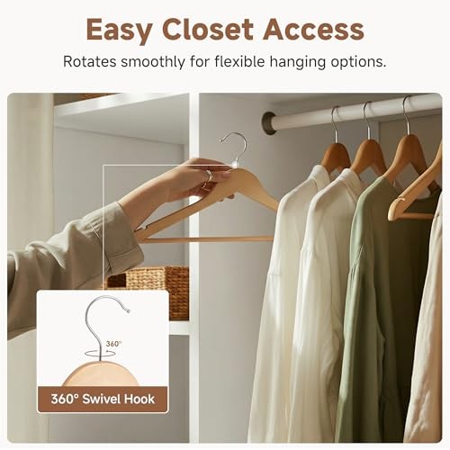 Wooden Hangers 20 Pack, Wood Coat Hangers 0.5″T (20 pack) Natural Wood Color