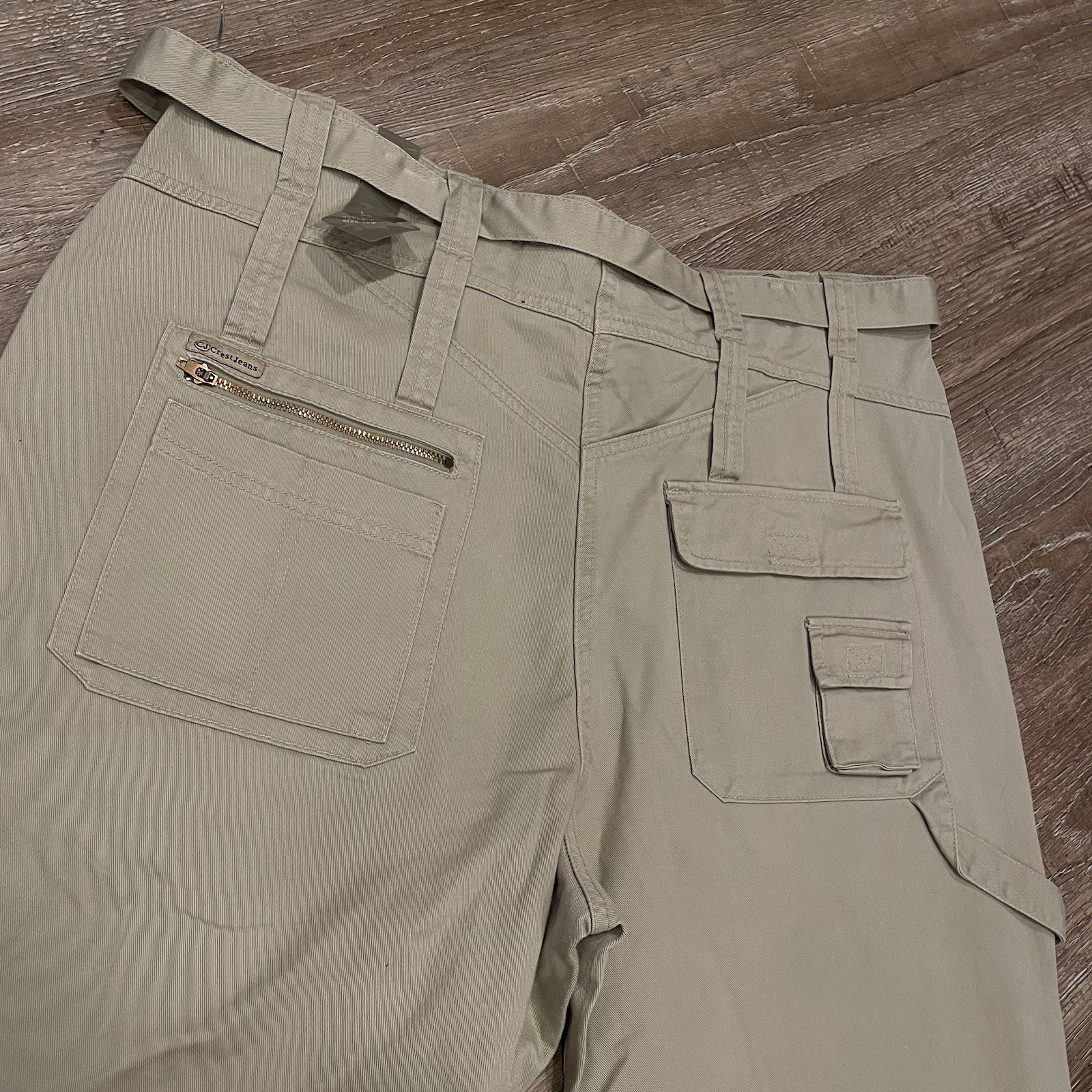 18W Crest NOS Y2K 9 Pocket Khaki Cargo Pants NWT Parachute 1X Deadstock Vintage