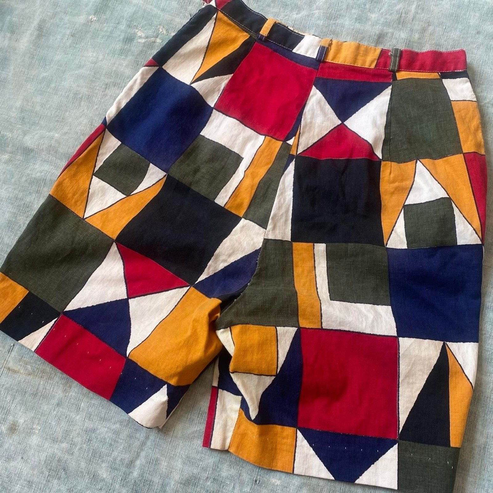1960s geometric pattern cotton side zip shorts