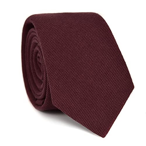 Men’s Skinny Tie 2.56″ Cotton Linen Necktie Perfect for Formal and Merlot