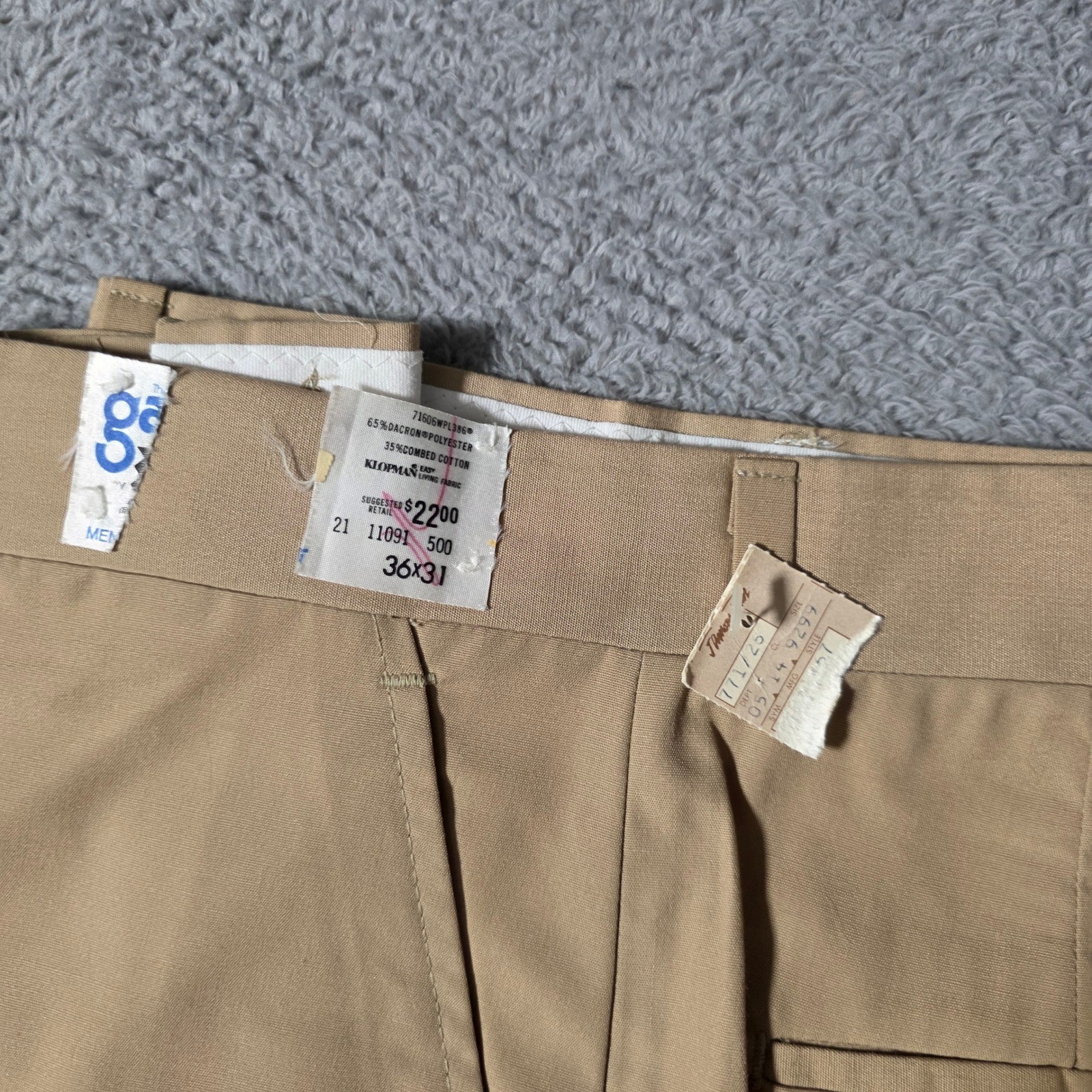 Mens 36×31 Trousers Tan Vintage Deadstock Klopman Dacron Cotton Slacks
