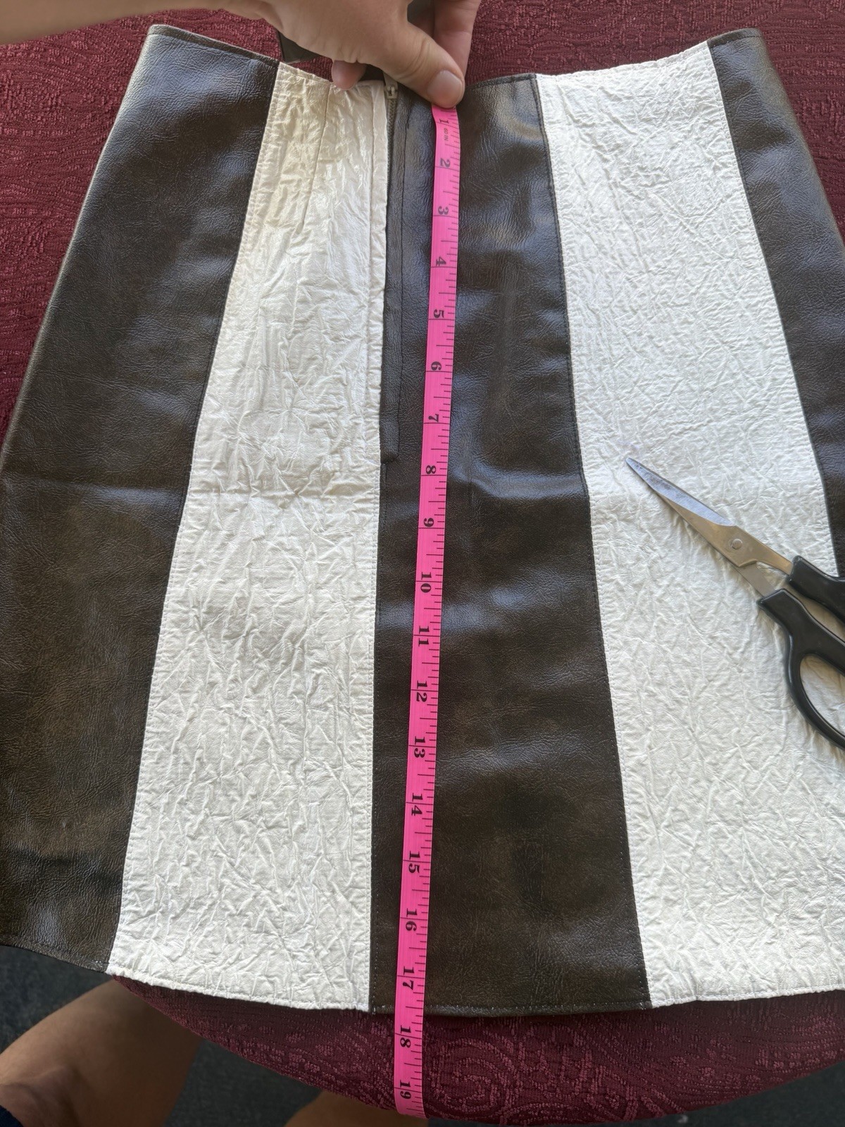 Vintage 60s Mod Colorblock Mini Skirt Brown White Stripe A-Line Pleather
