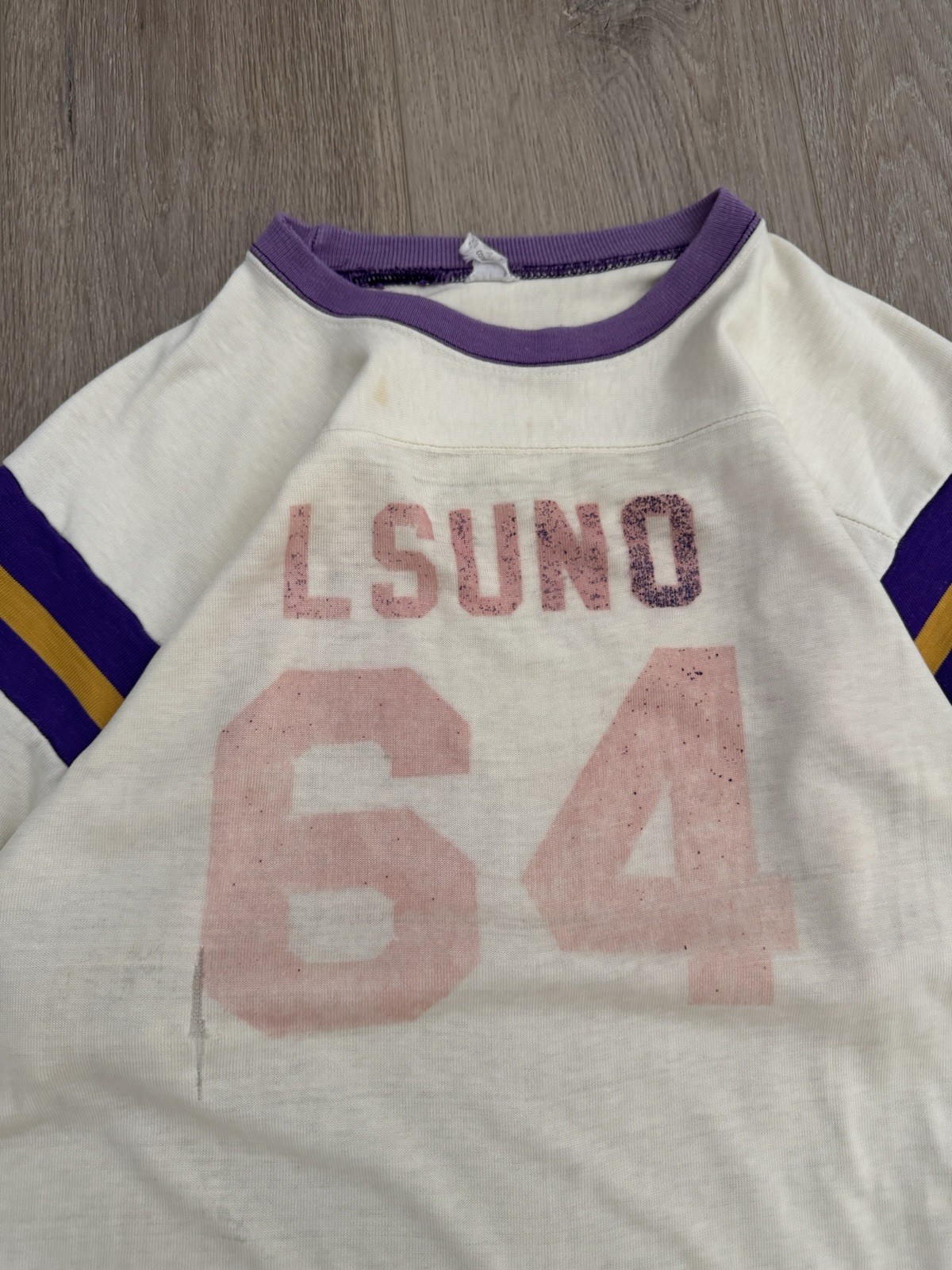 vintage 60s Football Jersey Cotton Durene Blend S-M Faded Distressed White