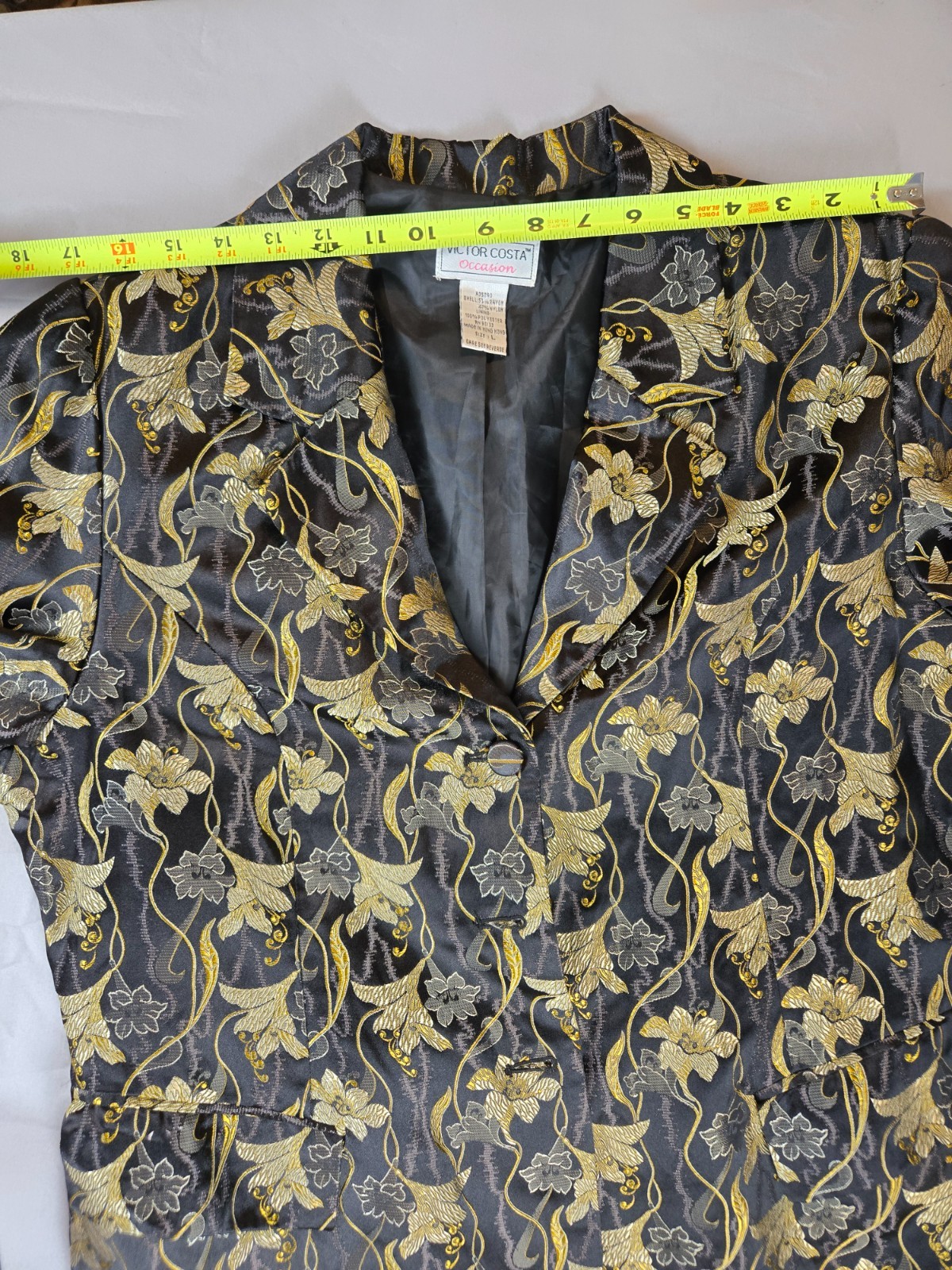 Victor Costa Occasion Gold Floral Jacquard Jacket L Hong Kong Vintage