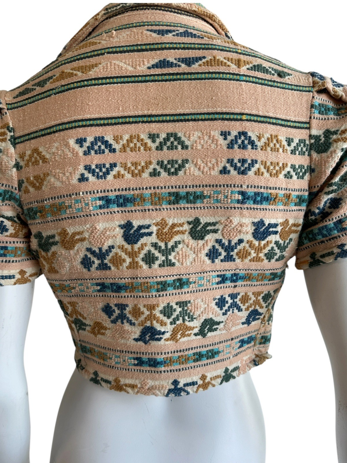 1940s Handwoven Folk Bolero Jacket Cropped Artisan Textile