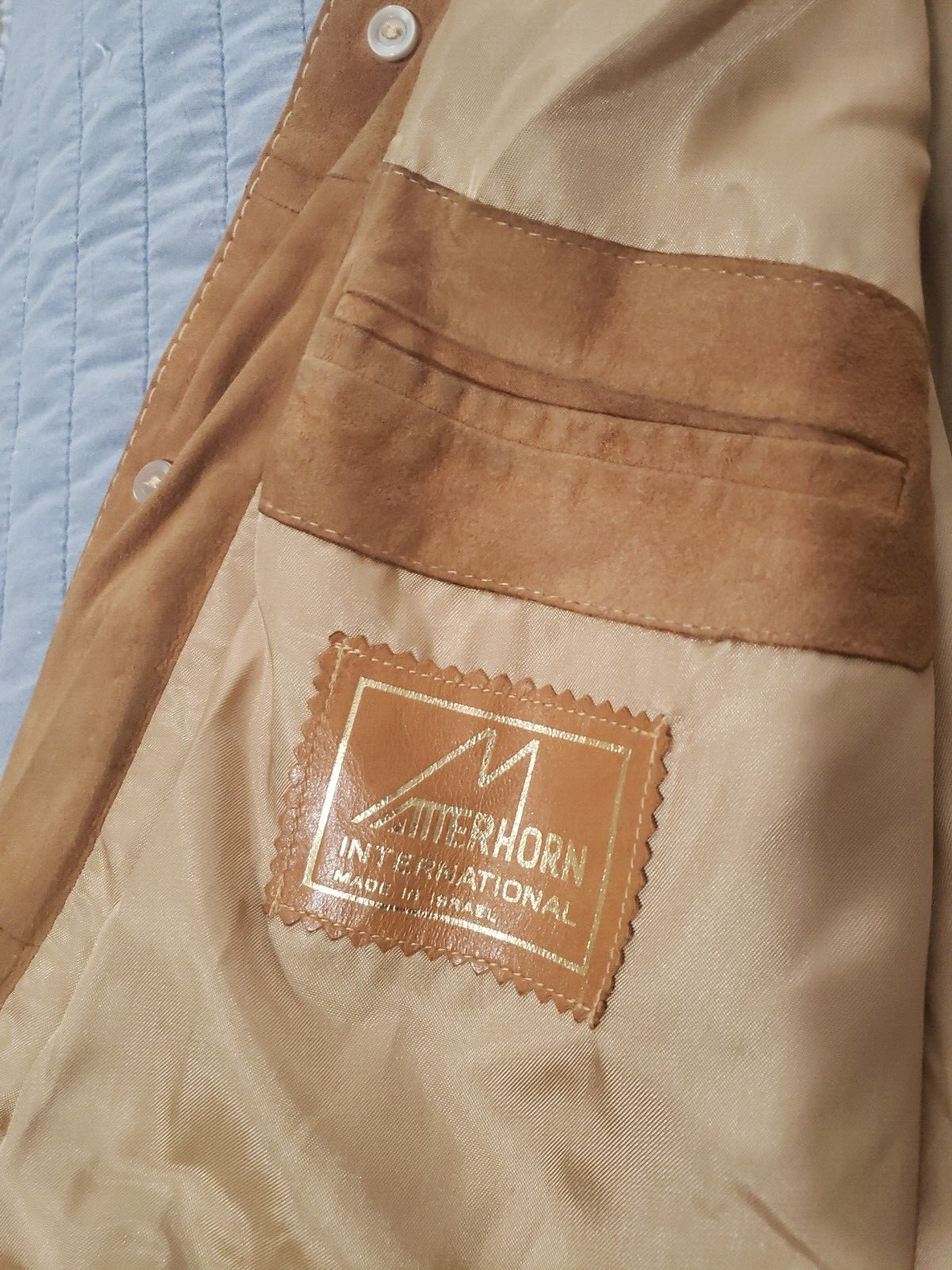 Vtg MATTERHORN INTERNATIONAL Suede Leather Coat Jacket Tan Camel size 48 Isreal