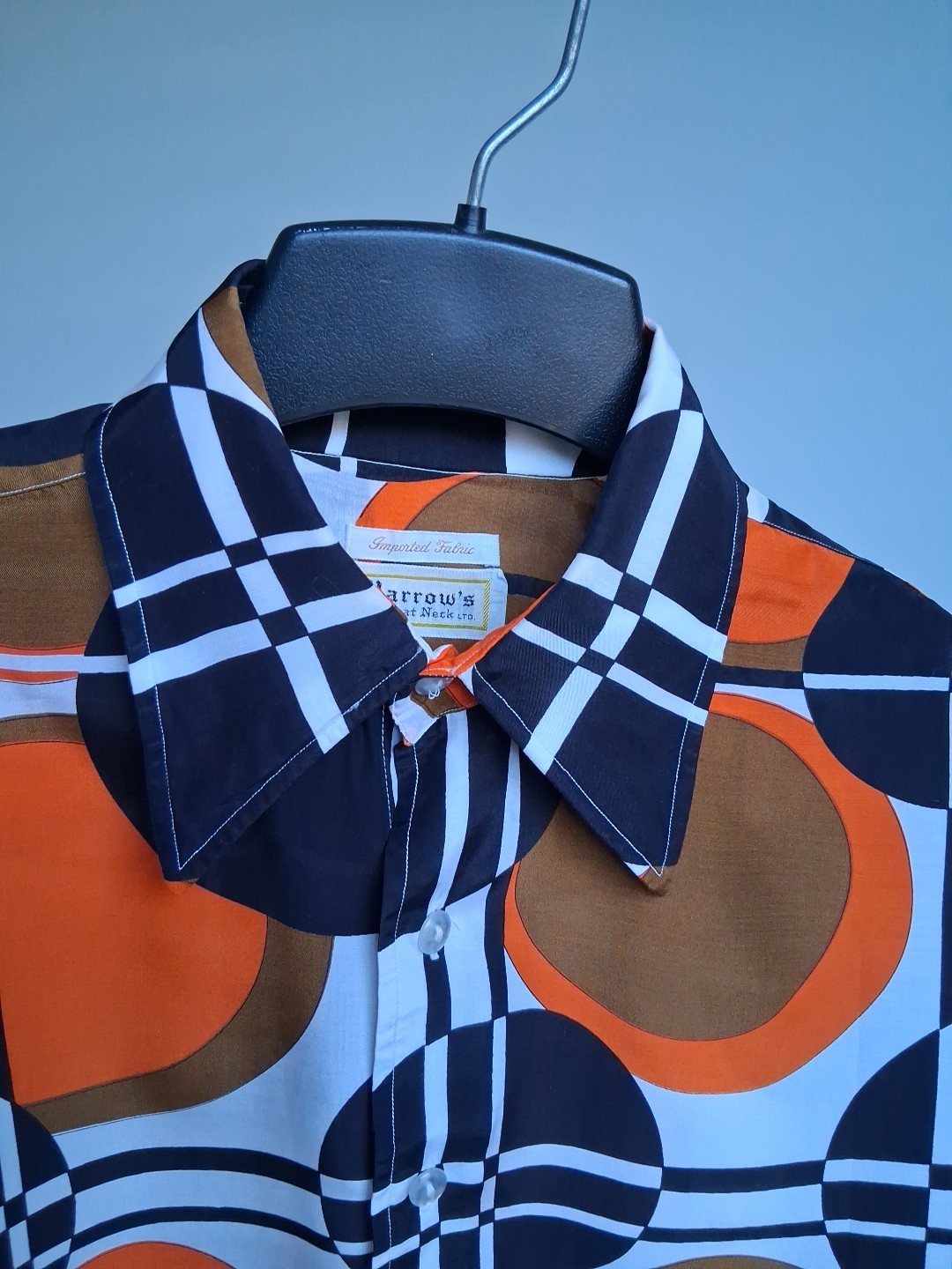 Vtg Harrow’s of Great Neck LTD Shirt Bright Geometric Big Collar Synthetic Men L