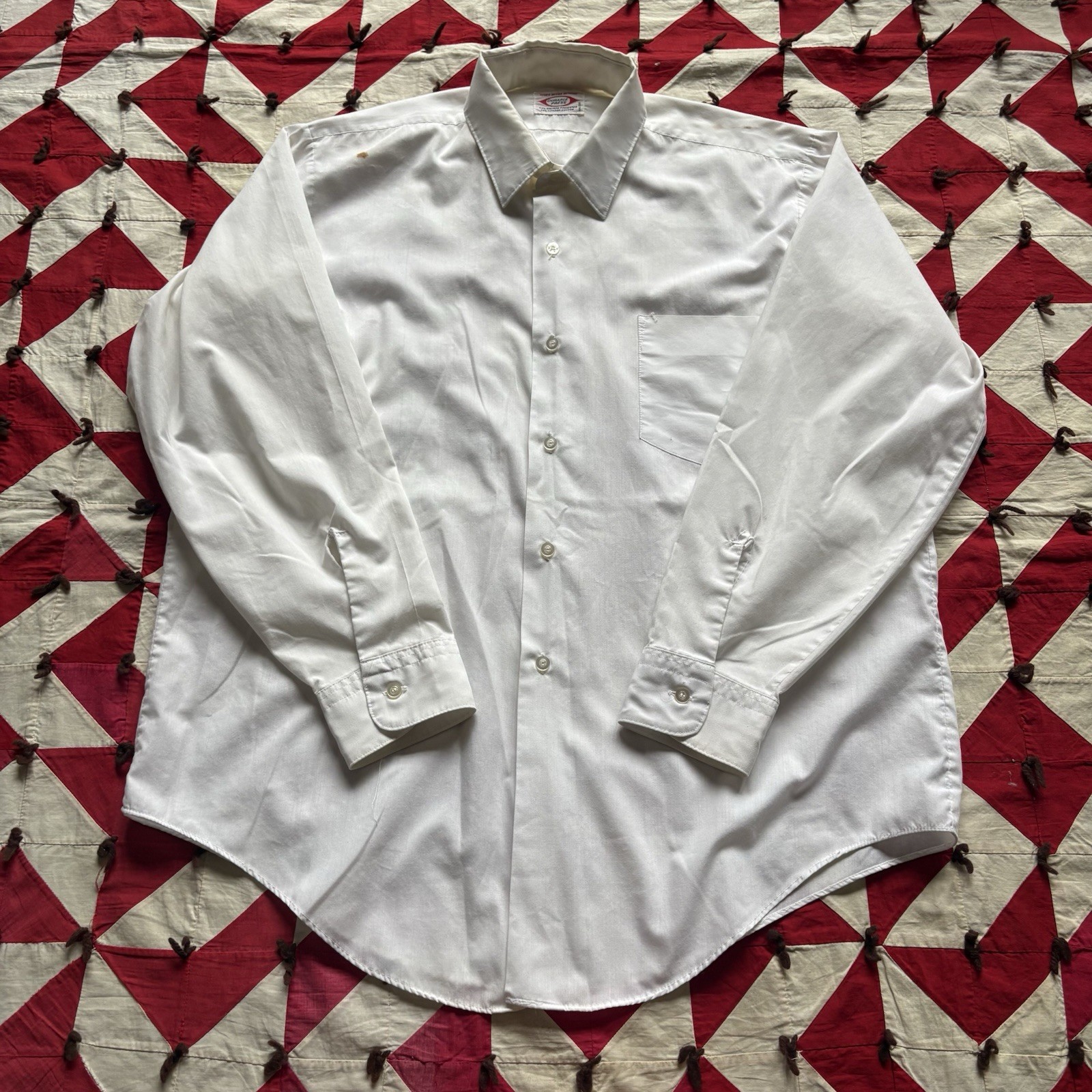 Vintage 1970s Polyester Blend White Button Front Shirt Mens As Is Worn Flaws