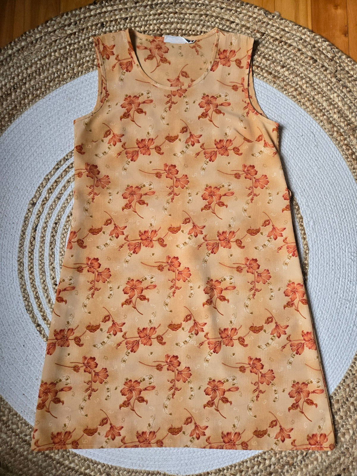 Vintage 90s Sleeveless Peach Floral Mini Dress Retro Summer Grunge Fairycore