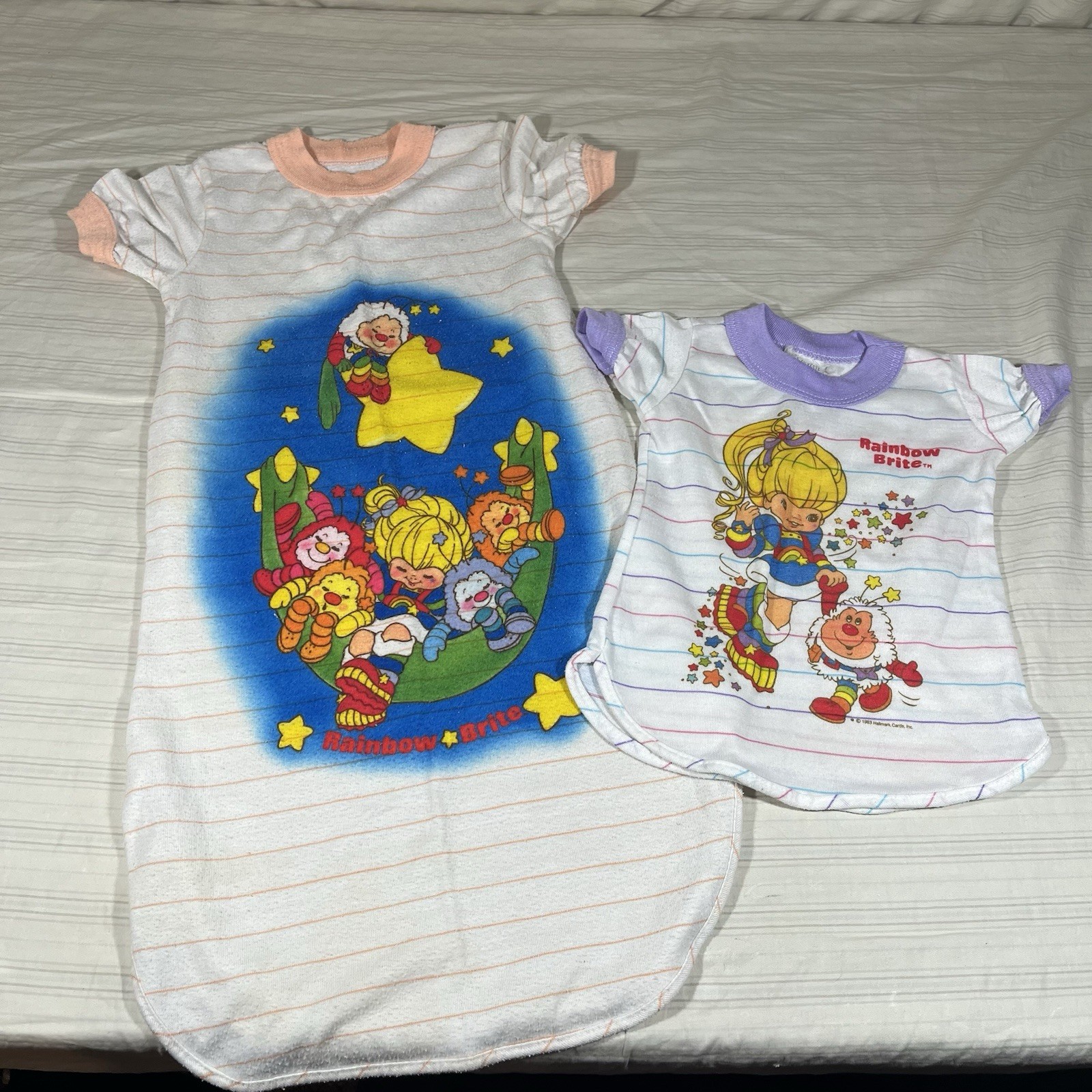 Vintage Rainbow Brite & Sprites Night Gown Sz 2T? Pajamas w/ DOLL OUTFIT 80s F2