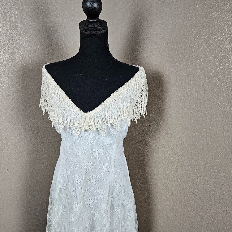 Coquette Romantic Scott McClintock Vintage 70s80s Ivory Lace Fairycore Dress 16