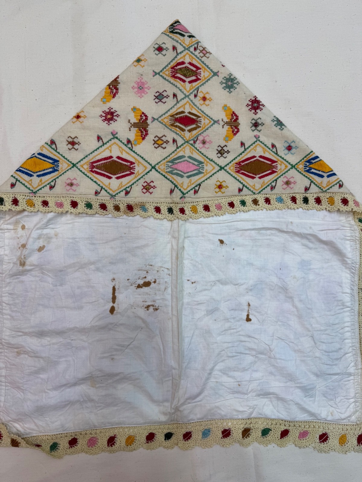 Vintage Beautiful Hand Silk Embroidered Head Cape 71×64 Cm