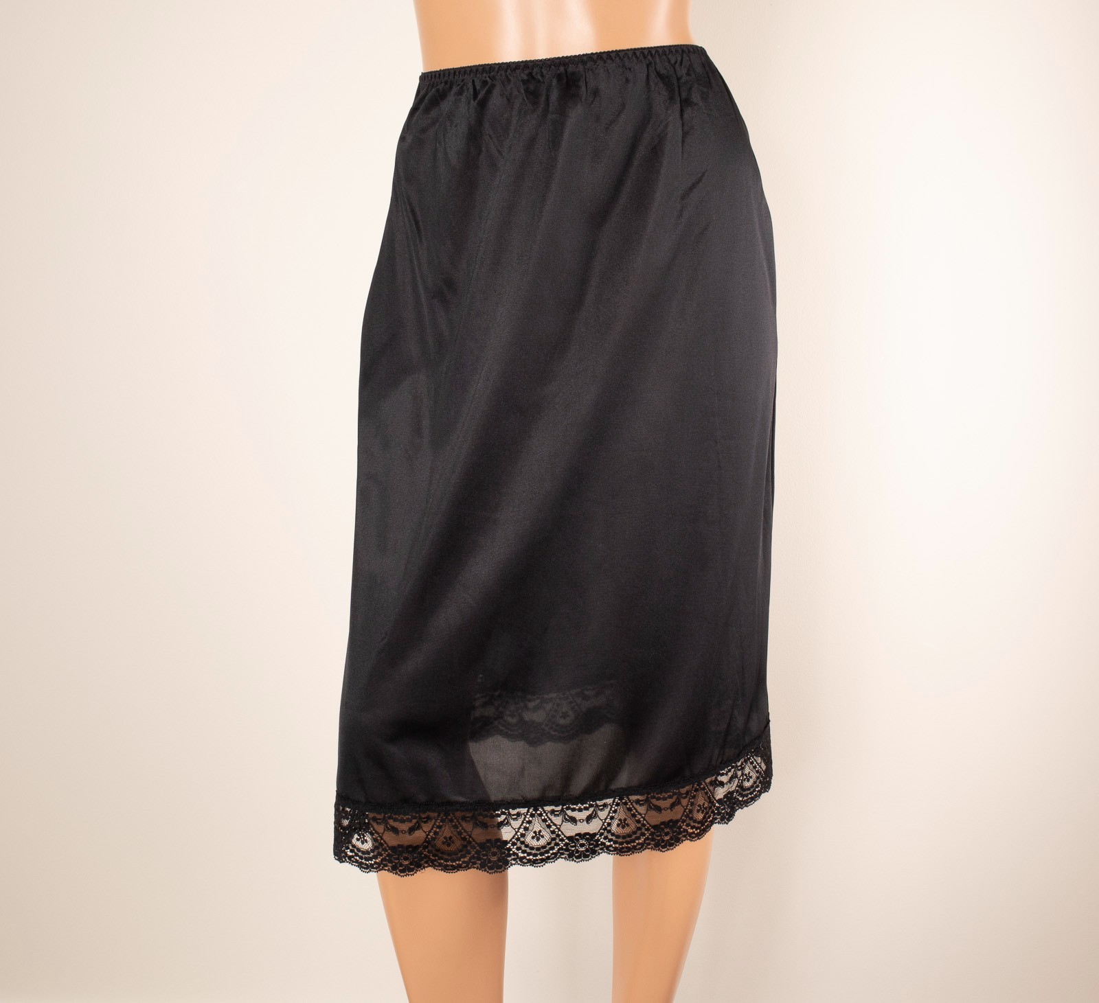 Vintage VASSARETTE Satinessence Black Half Slip Skirt MED L Side Slit Lingerie