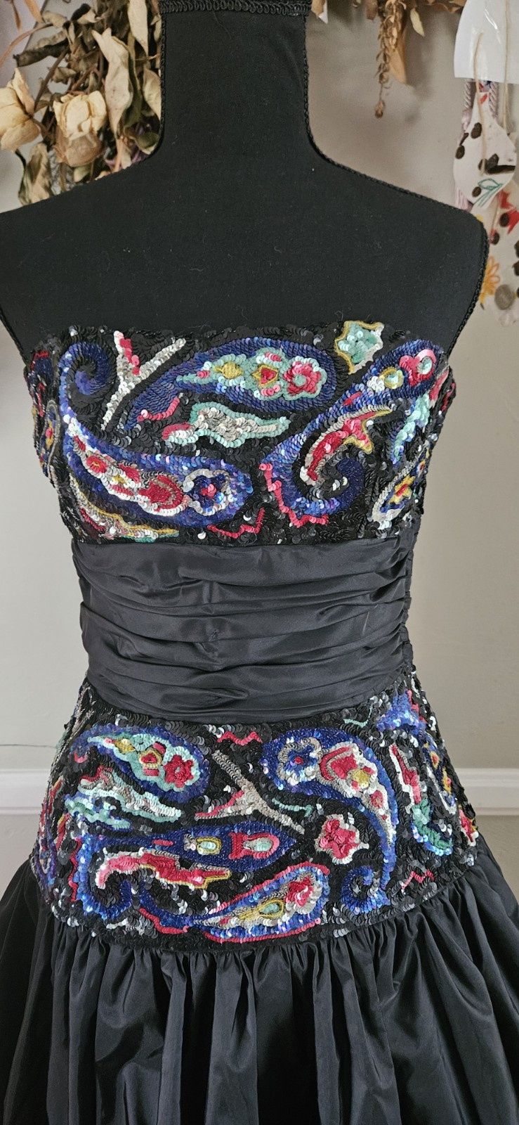 Vintage 1980s Victor Costa Sequined Black Cocktail Dress Mkd Sz 8