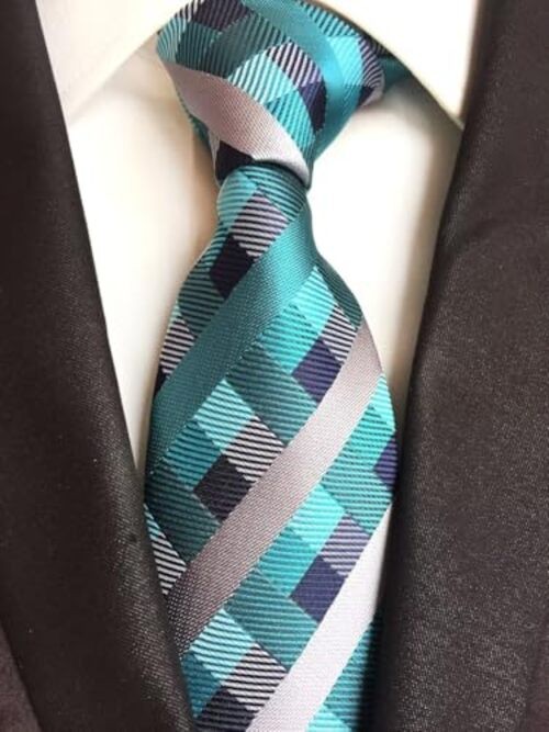 3.15″(8cm) Fashion Striped Ties Mens Plaid Flower One Size Cyan Blue Grey