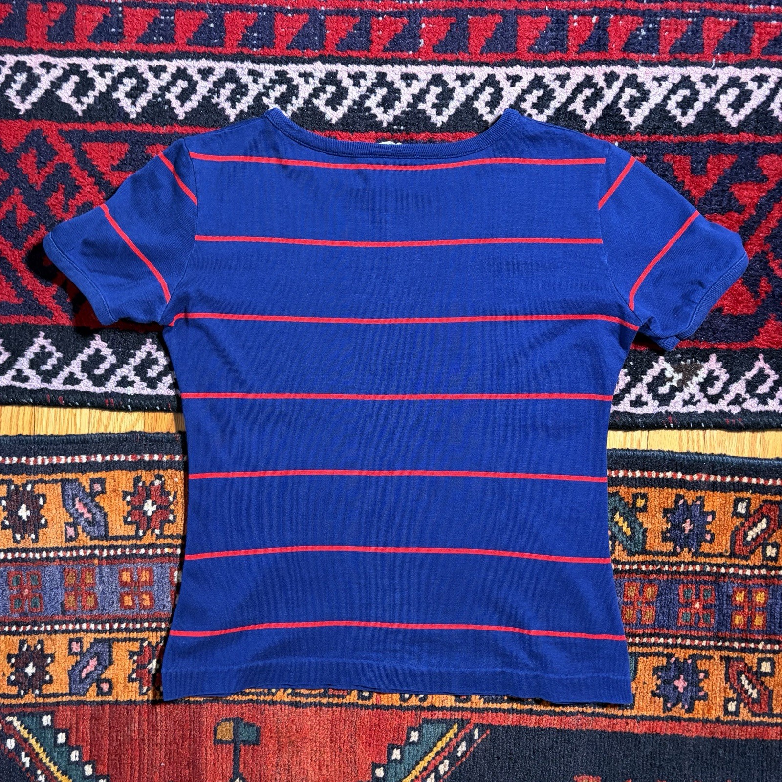Vintage 1970s Aileen Striped Navy/Red Ringer Baby Tee Combed Cotton Crop Sz. S/M