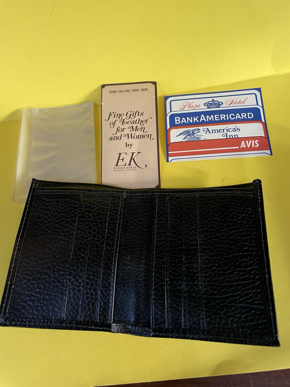 Vintage wallet Enger Kress Fine Leather Billfold USA with Box NOS Black 1960s