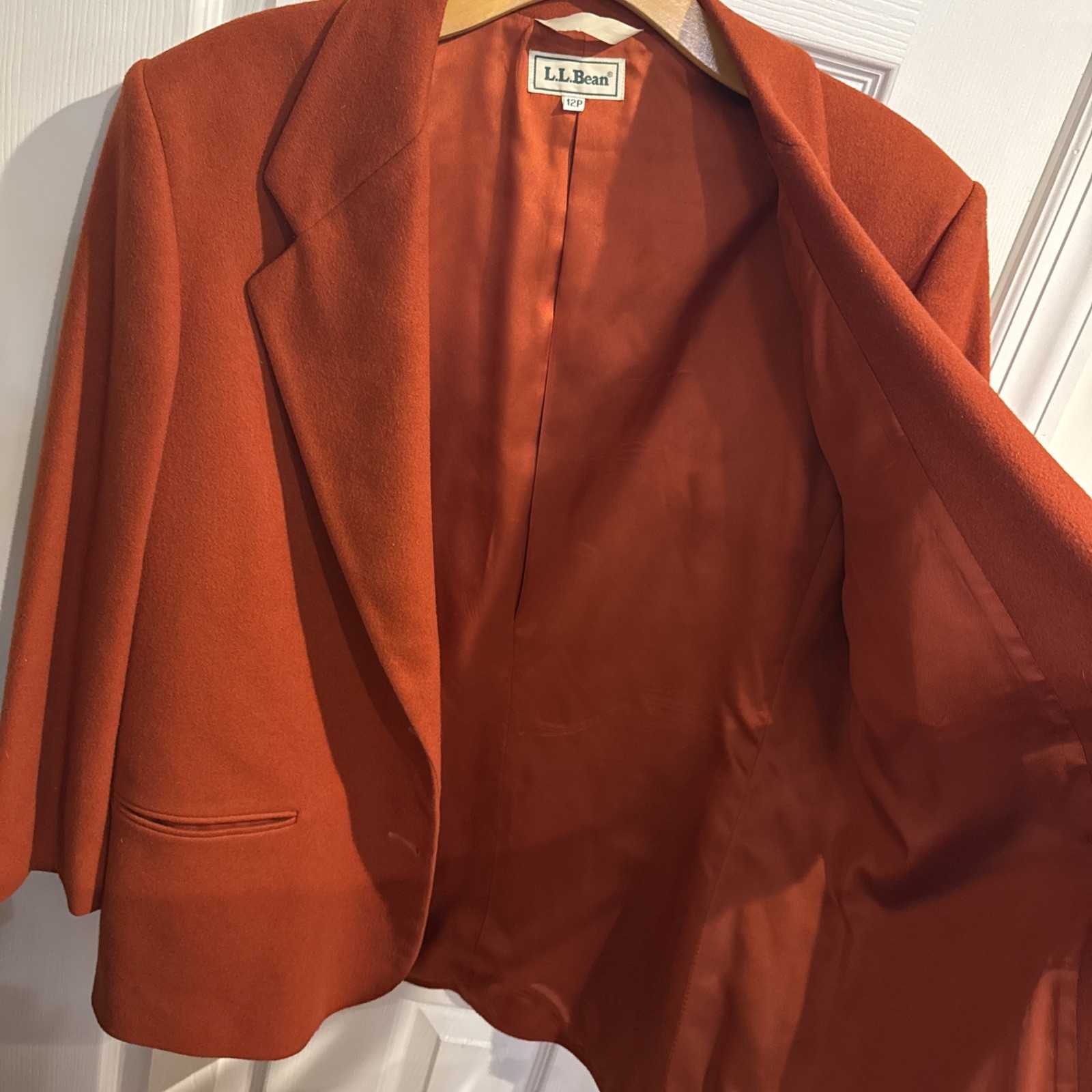 LL Bean Vintage Burnt Orange Blazer Size 10P Wool Cashmere Silk Lined