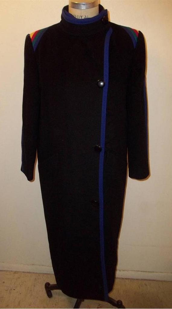 Vintage LOUIS FERAUD Black Wool & Cashmere Multi-color Trim Coat 10