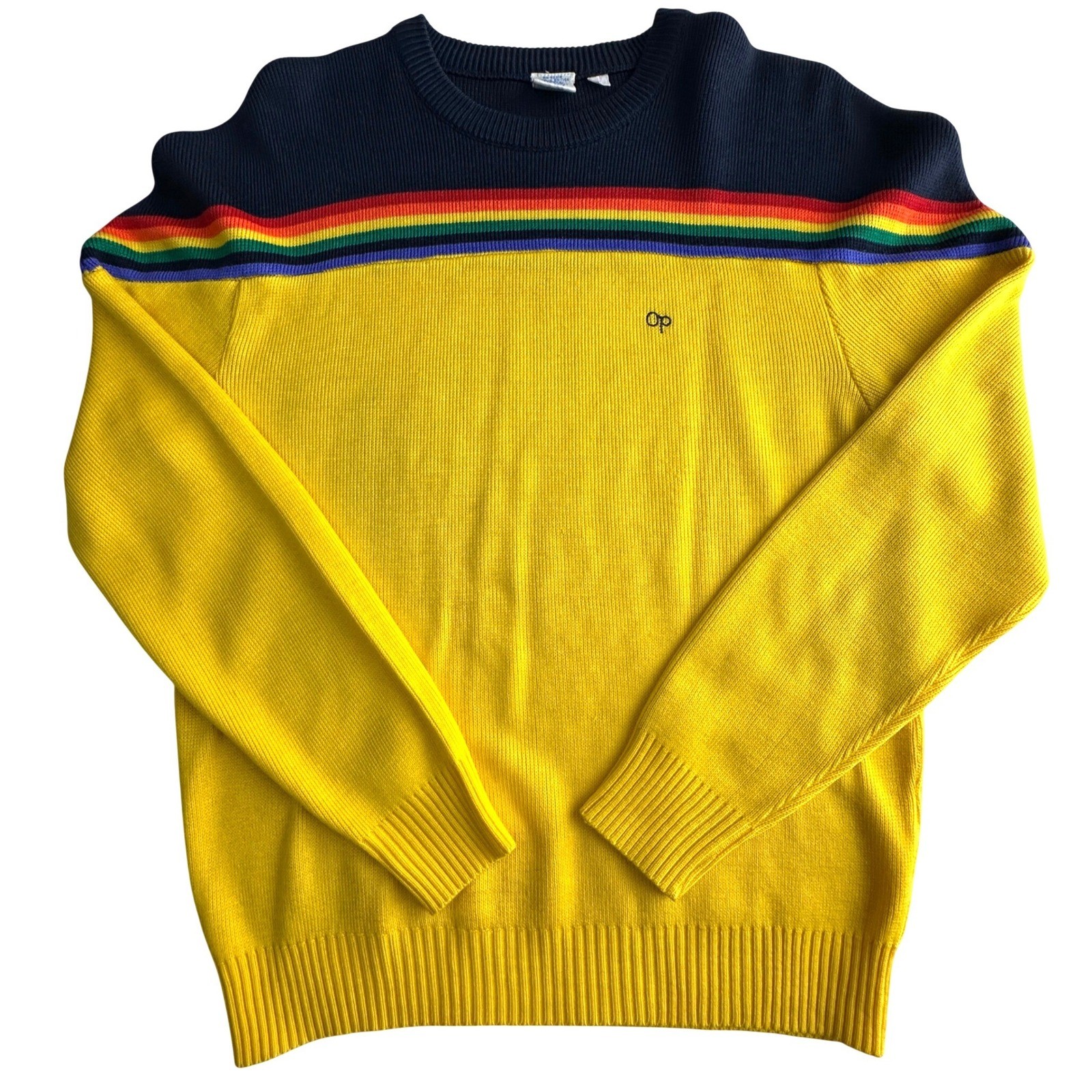 VTG 80s Ocean Pacific Op Rainbow Stripe Sweater Large Stranger Things Surf Retro