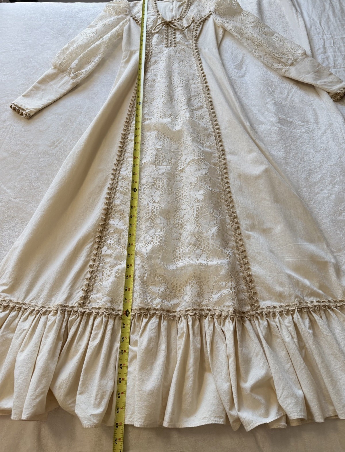Vintage 1970s Prairie CottageCore Boho Hippy Maxi Dress Cream Sz 5/6