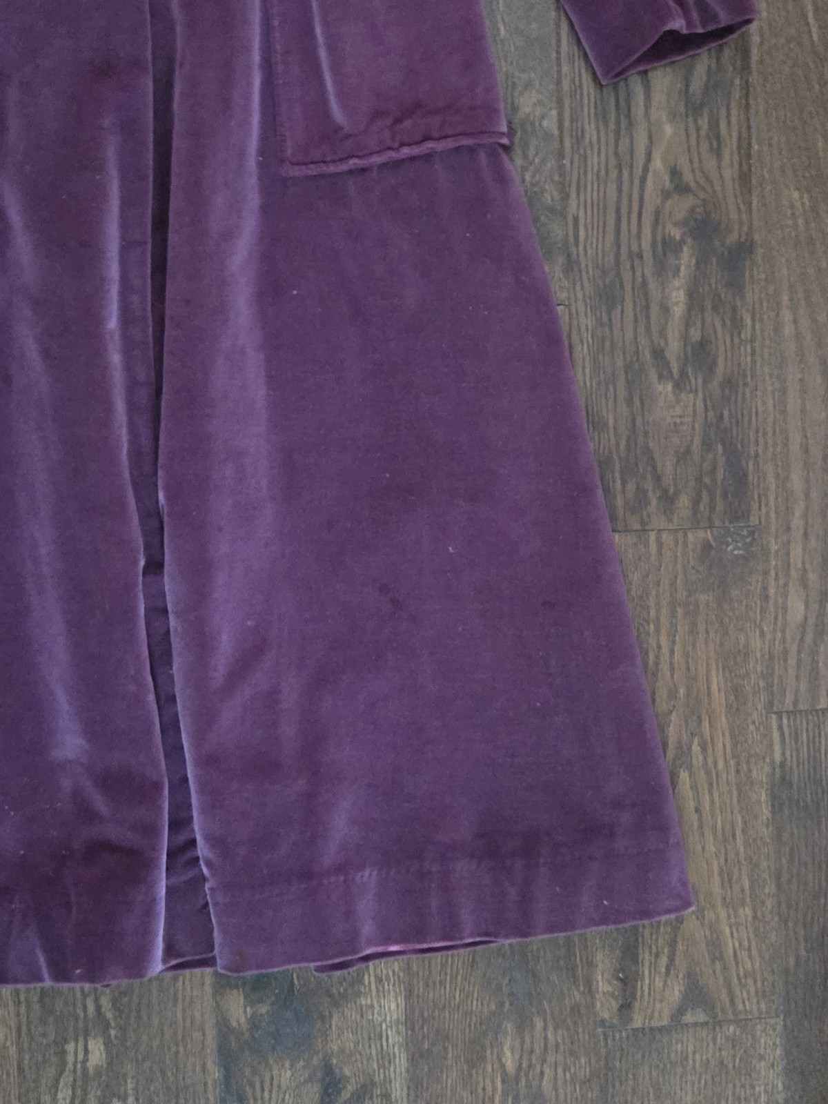 Vintage 1940s Plum Purple Cotton Velvet Coat Dress Puff Sleeve Oversized Collar
