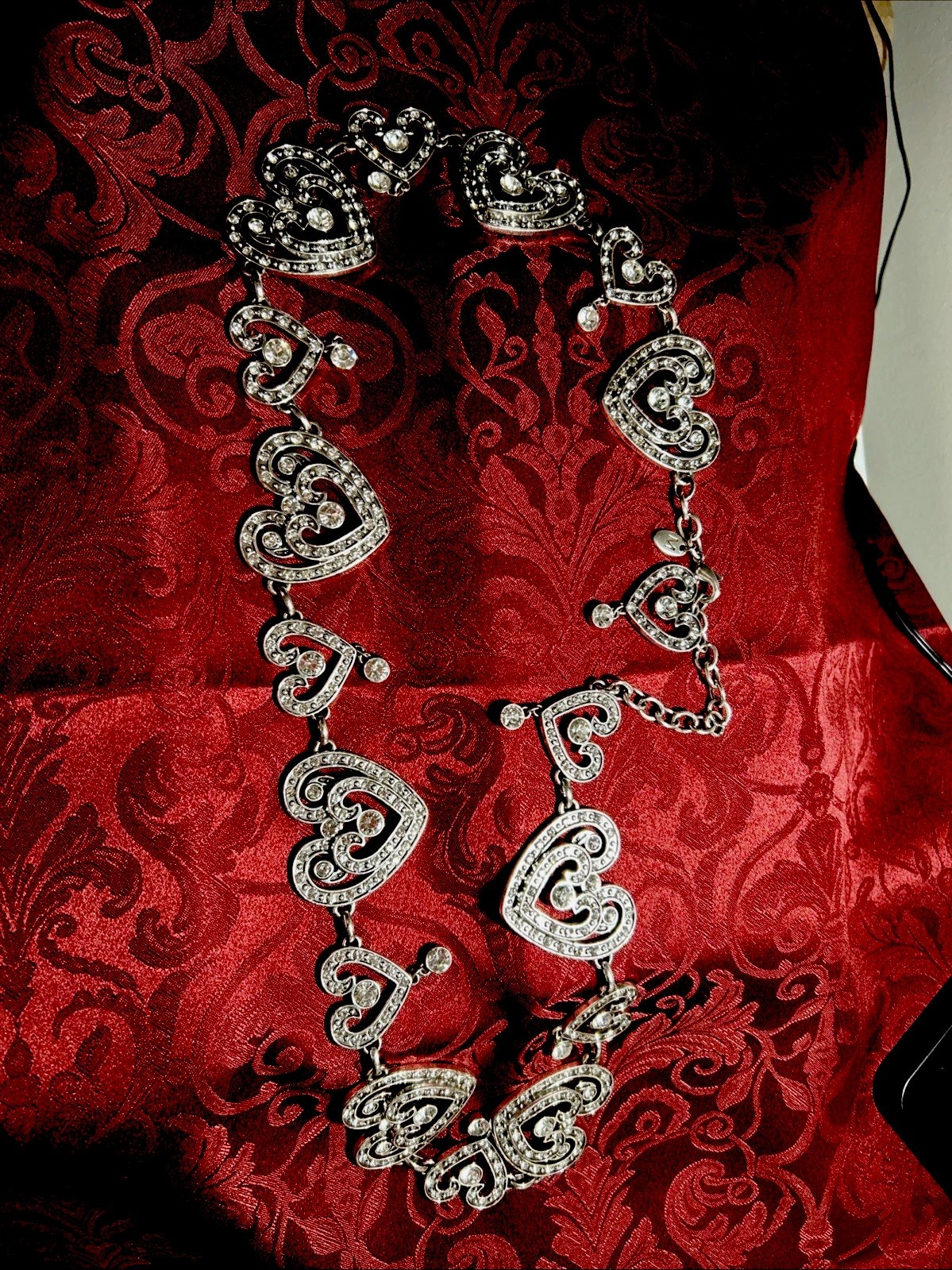 Brighton Silver Heart Pendant belt Pavé Clear Stones SZ M