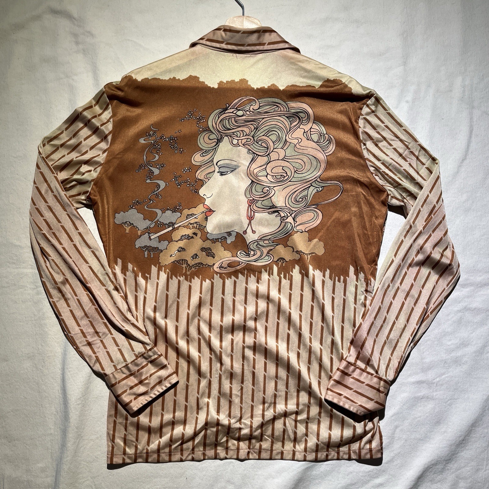 Vintage 70s Nik Nik Style Disco Shirt Art Nouveau Gatsby Size Medium Button Up
