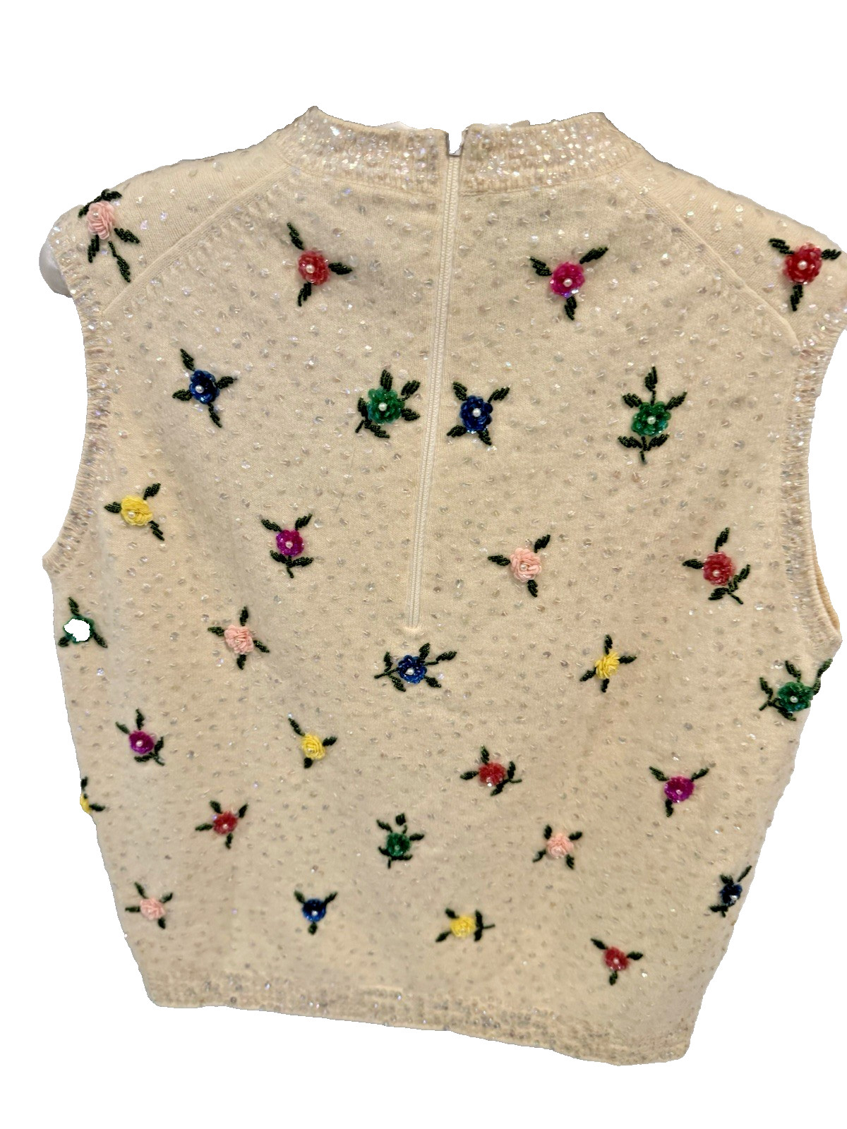 VTG 50s Hand Beaded Sequined Vest Wool Angora Blouse Shirt Sequins Sz 40
