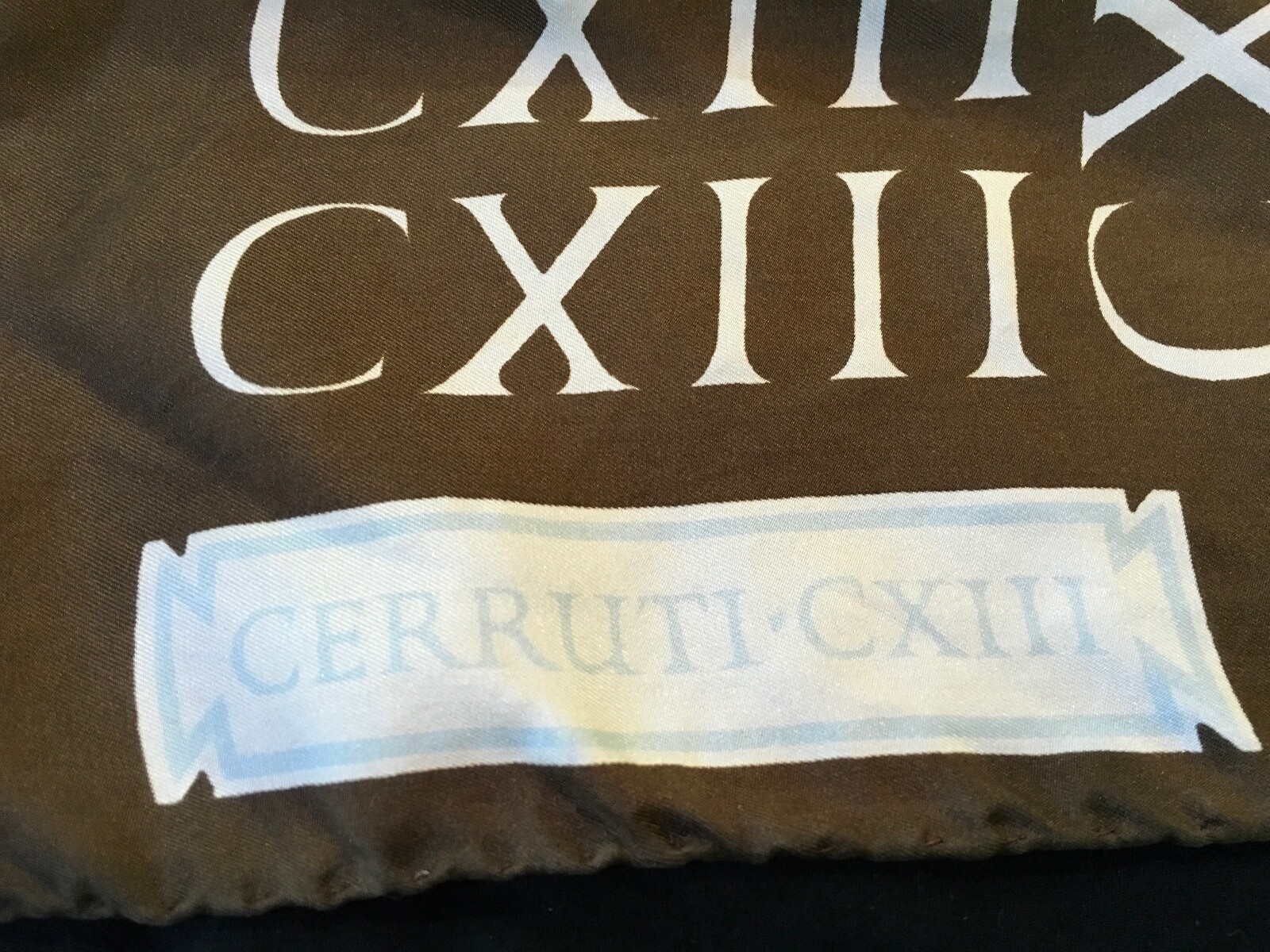 VINTAGE CERRUTI Silk CXlll Signature Square Brown Off-White Scarf Rolled Edges