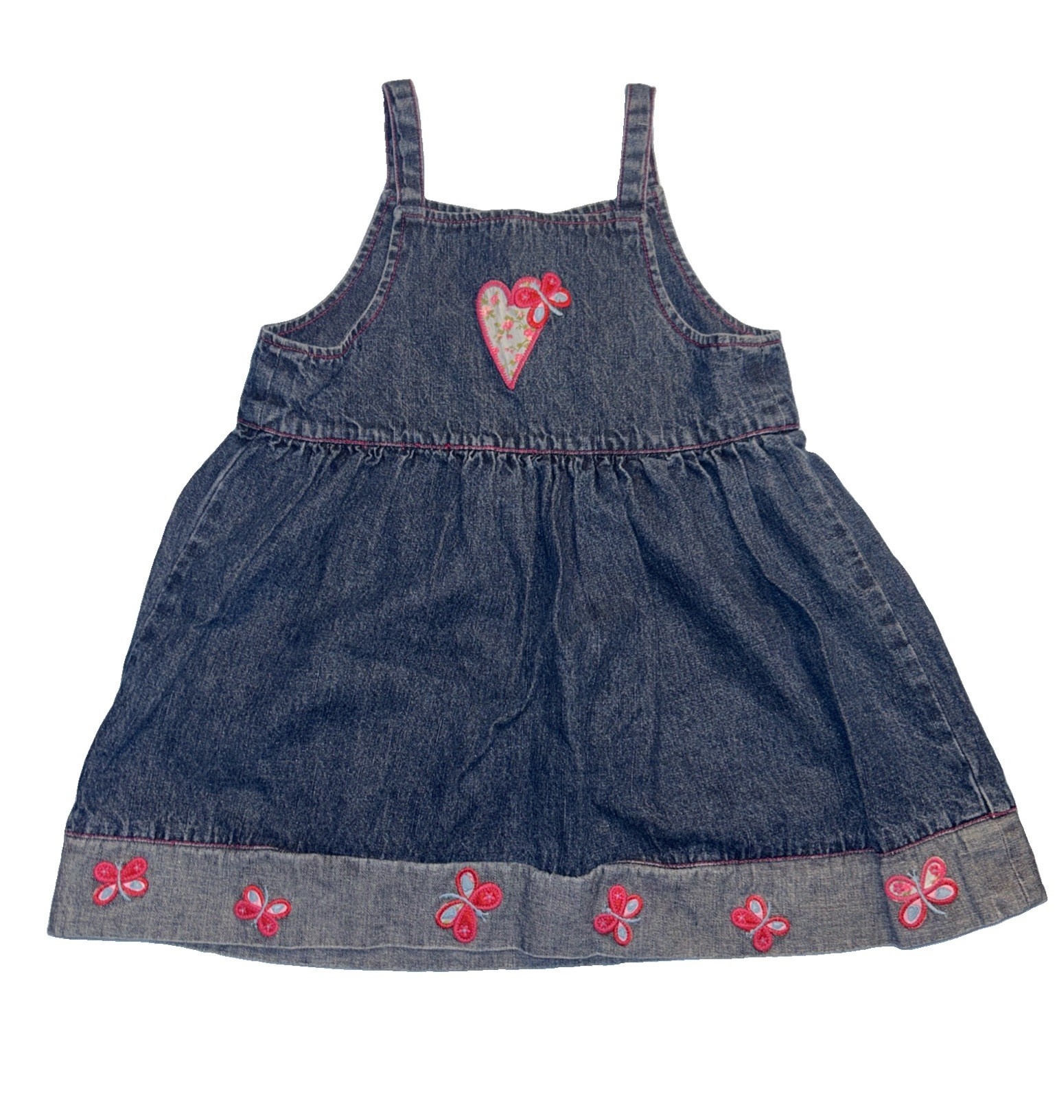 Vintage Toffee Apple Denim Dress Embroidered Heart Butterfly Girls Size 4/5
