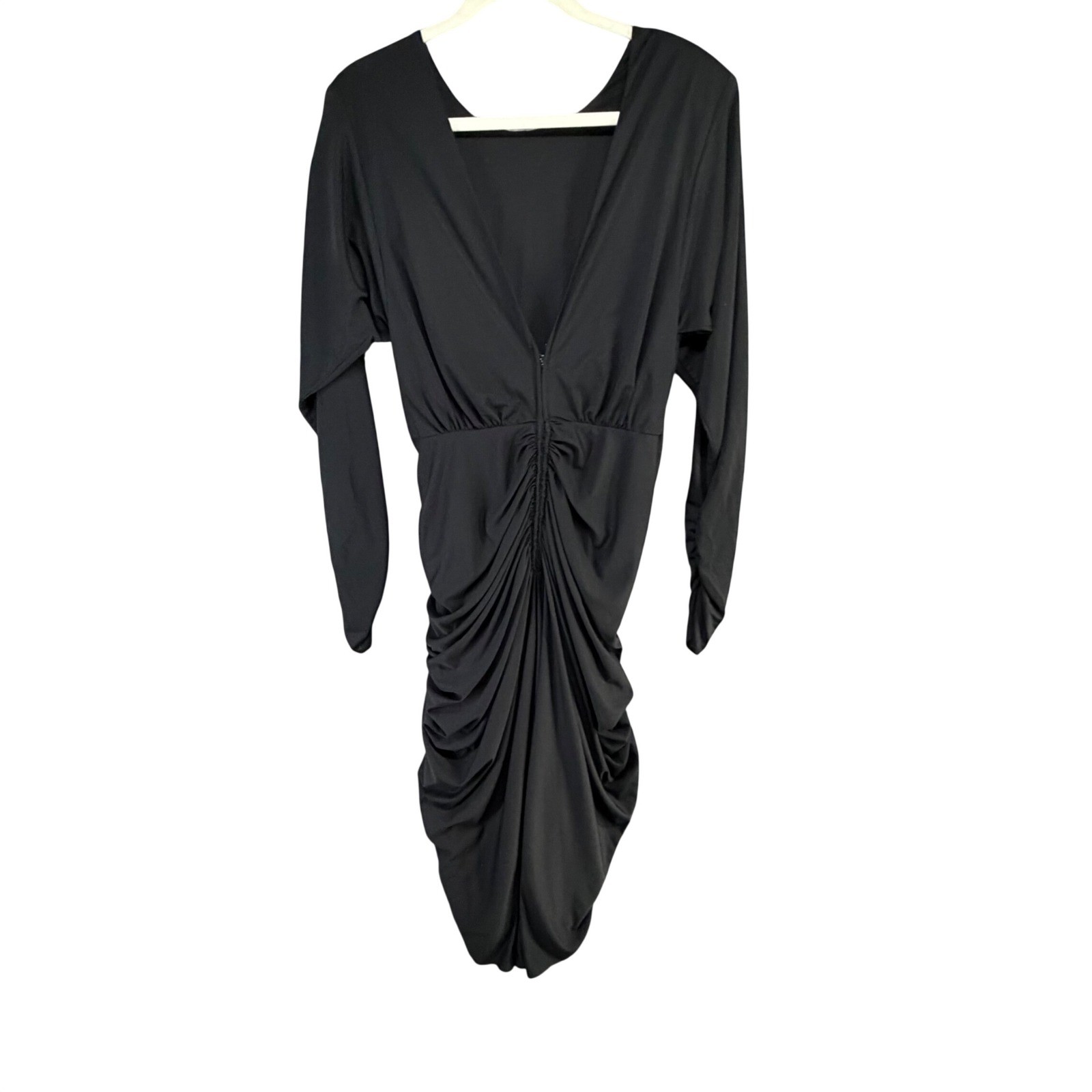 Vintage 80s Siasia New York Cocktail Dress 10 Open Back Ruched Rhinestone Accent