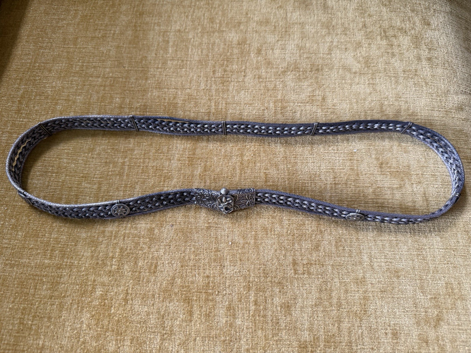 Vintage Indian Silver Braided 32” Deity Ceremonial Belt
