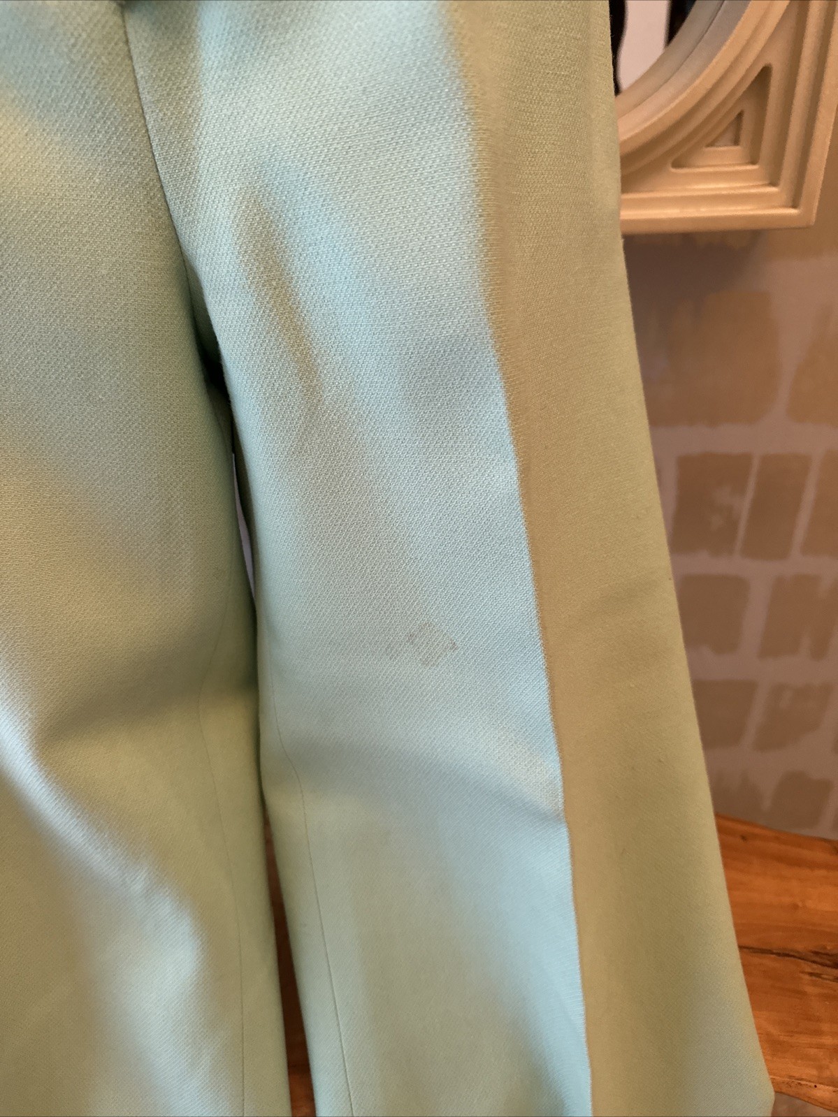 Courreges Hyperbole From I Magnin 70s High Waist Wide Leg Green Wool Trousers XS