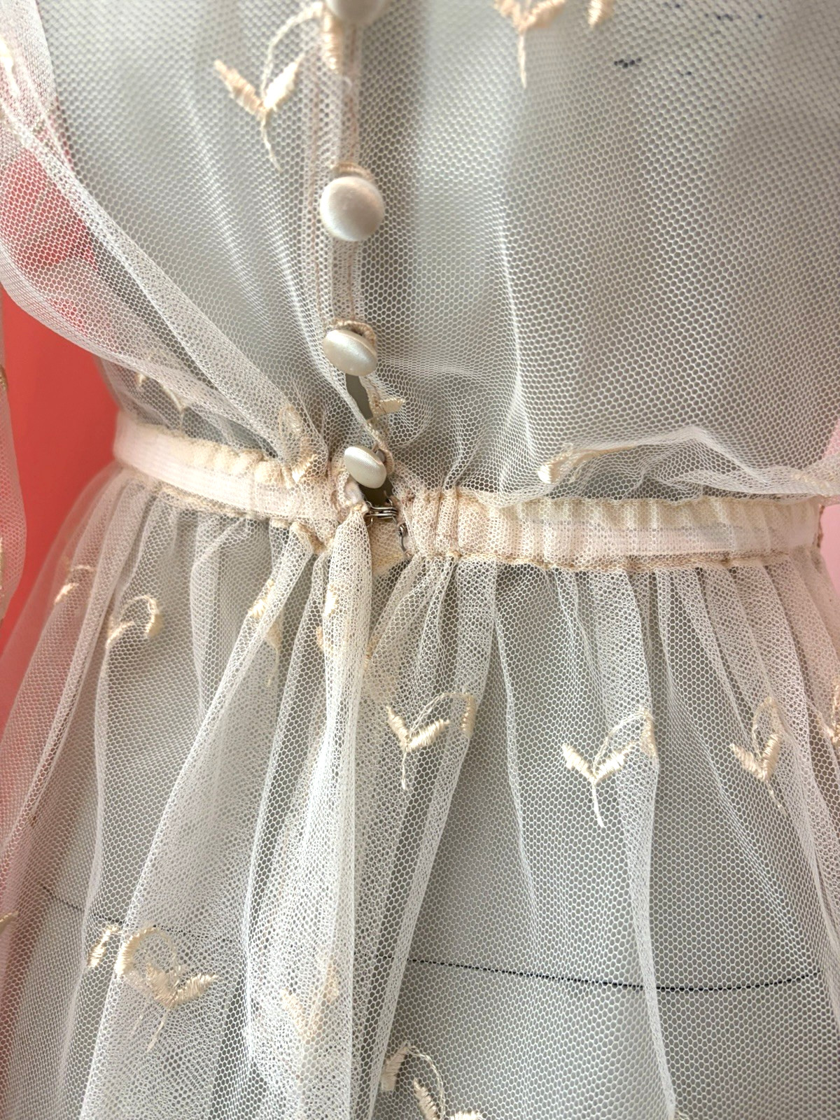 VTG Victorian 70s Ivory Sheer Lace Prairie dress boho maxi wedding full slip S