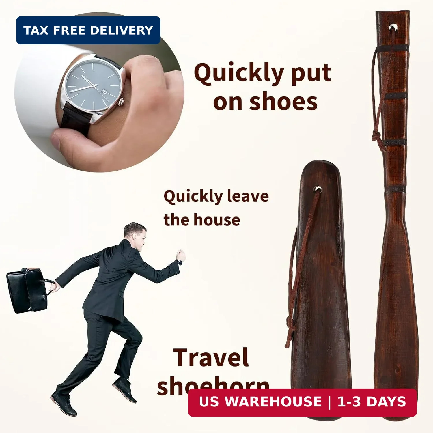 2pcs Wood Shoehorn Long and Short Handle Shoe Horn Shoe Spoon Non Slip Shoe