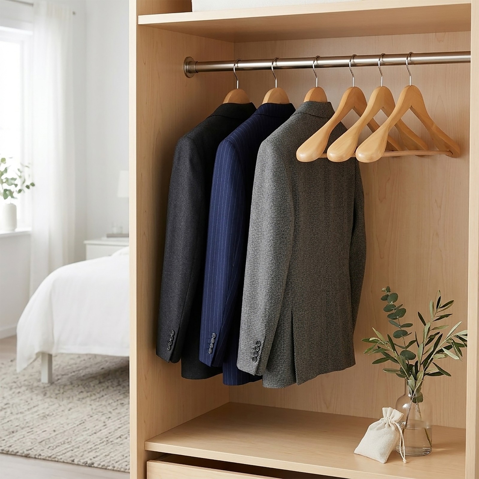 24 Pack Non-Slip Wood Suit Hangers with 360° Hook for Closet & Wardrobe Natural