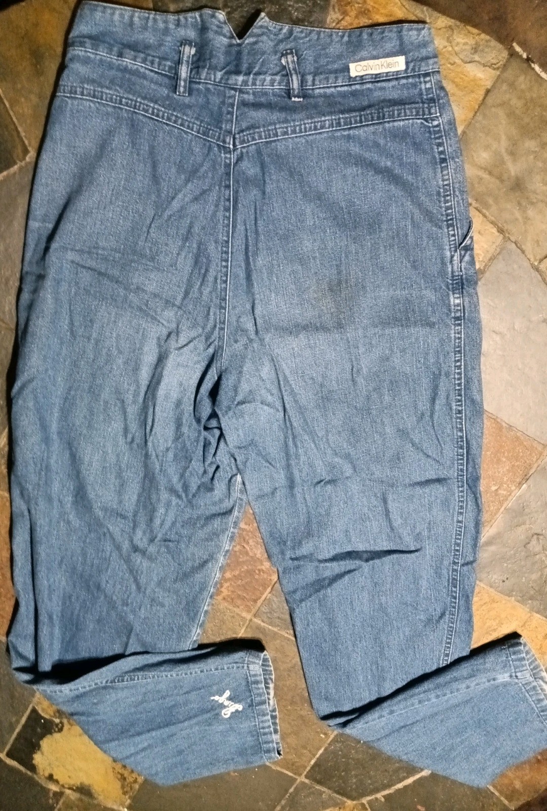 VTG 80s Calvin Klein Womens Jeans 14in Waist 40in Long Wide Leg Baggy Bareback