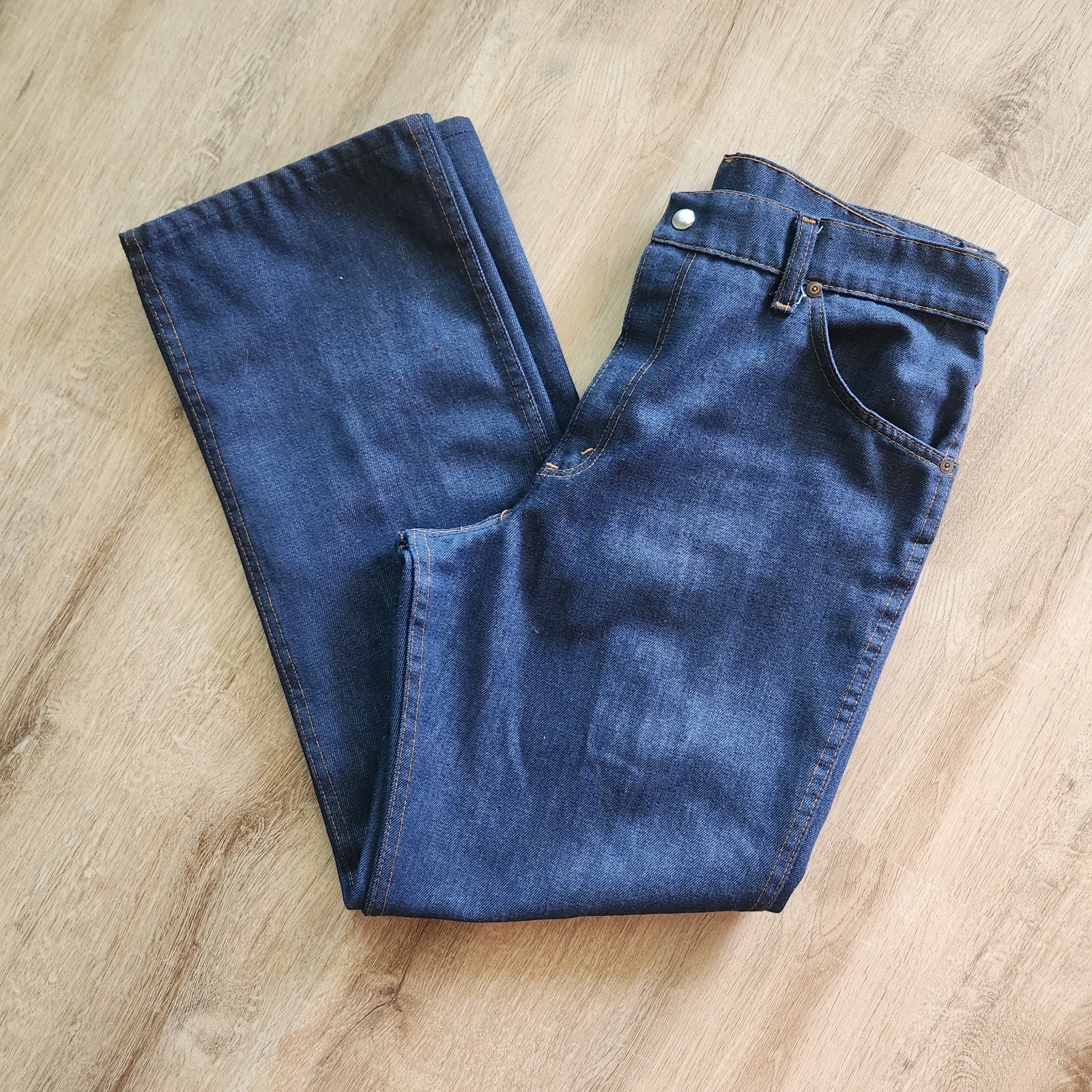 Vintage 1983 Sears Perma Prest Husky 34×30 Dark Wash Polyester Blend USA Made