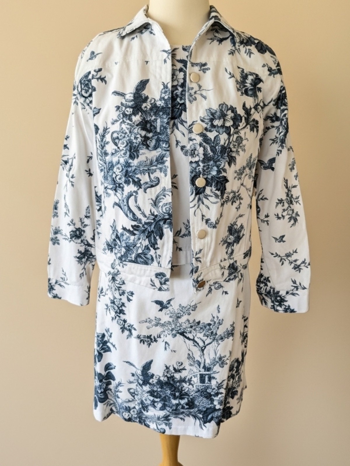 Vintage 80s Carol Anderson 3 Pc Toile Skirt Set USA Cotton Art to Wear Jacket