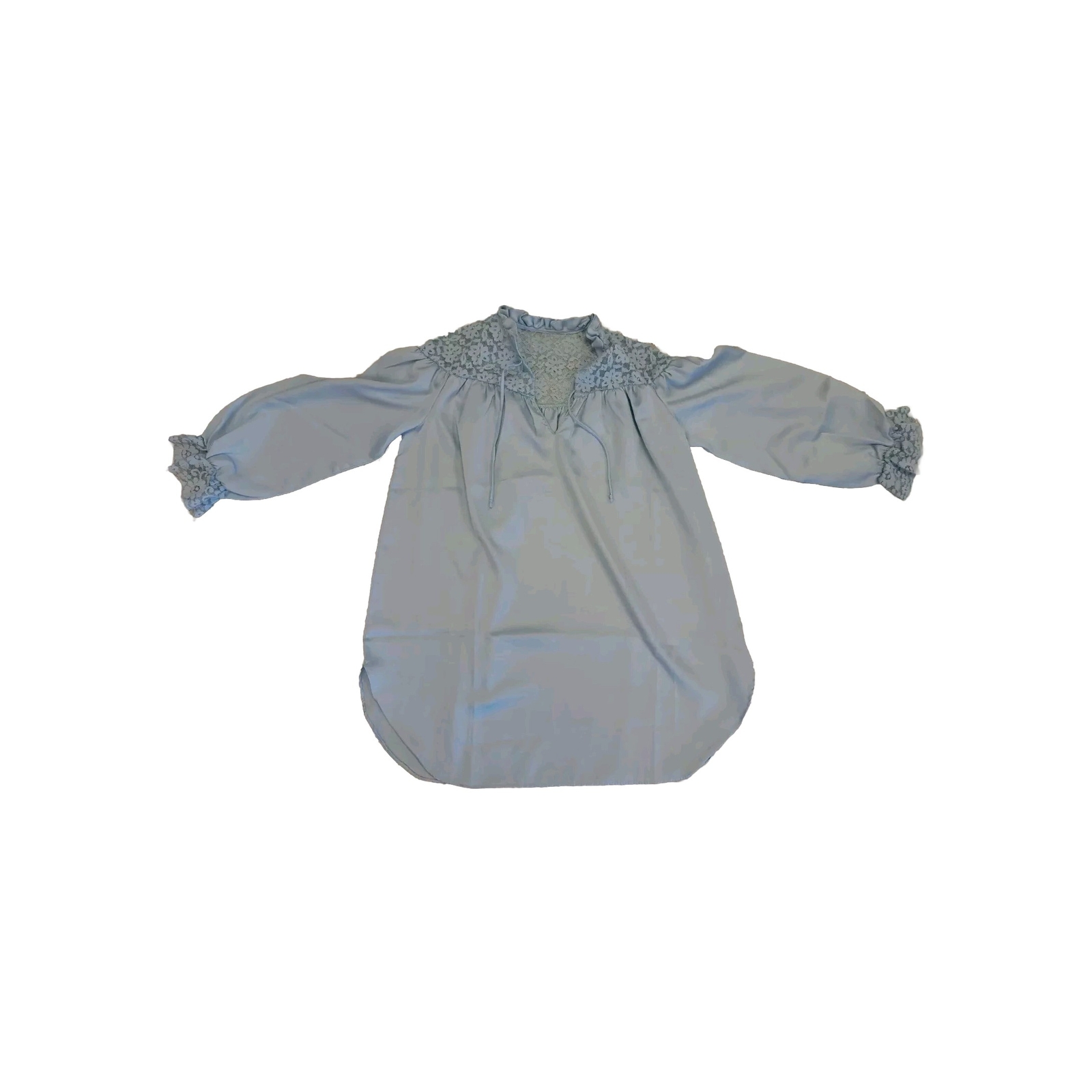 VTG Val Mode Lingerie Shiny Satin OVERSIZED Gown Lace Blue Large Moo Moo (B9.1)