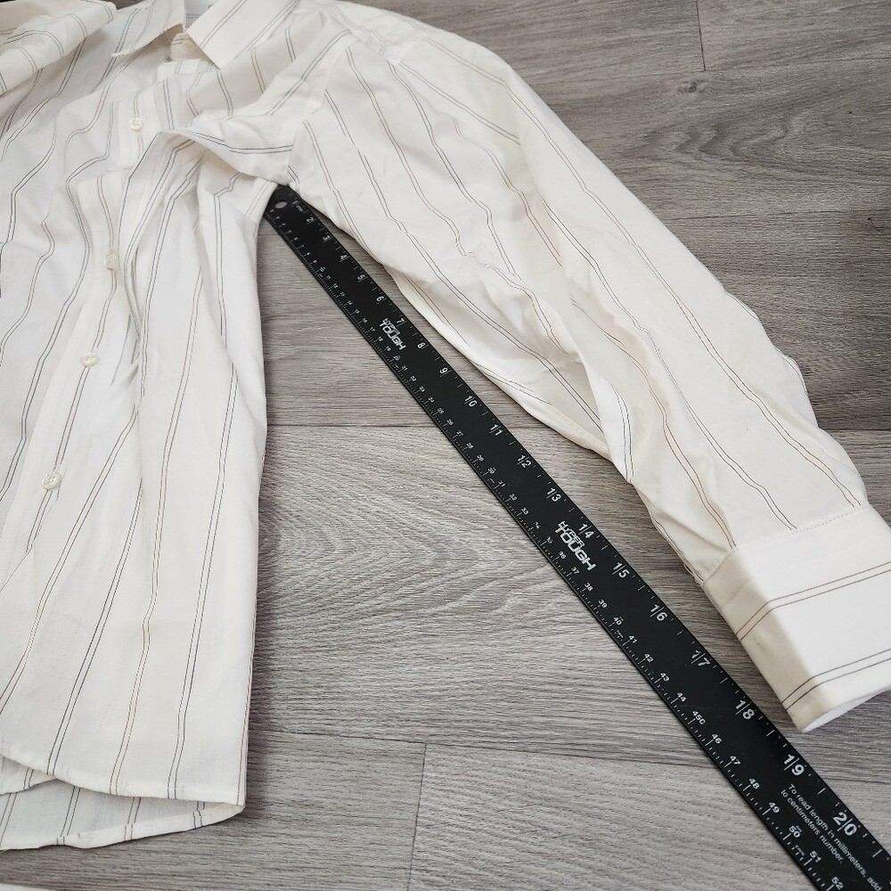 Vintage Christian Dior Plus Dress Shirt White Striped Mens Size 16 (L) Deadstock