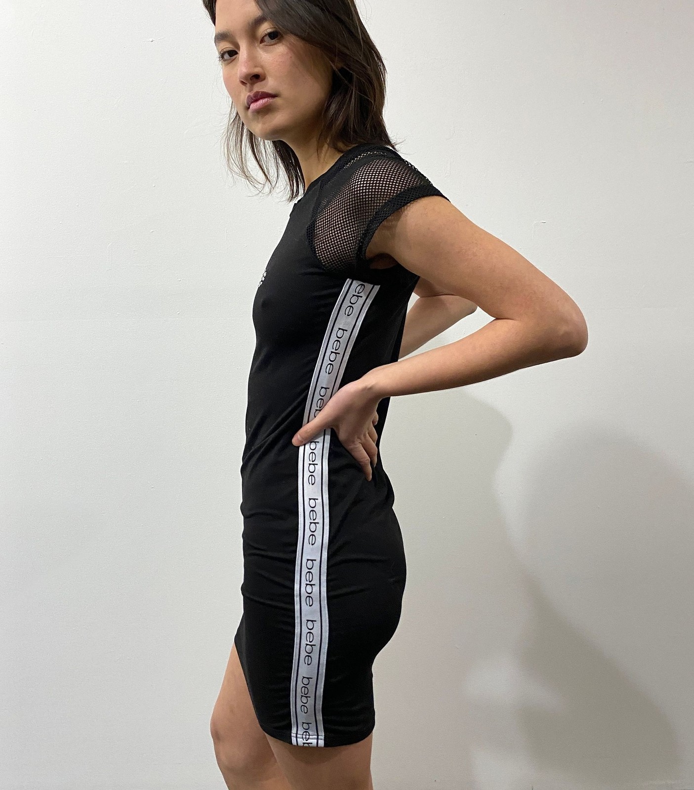 Y2K Bebe Mini Dress: Vintage Sporty Bandage Bodycon