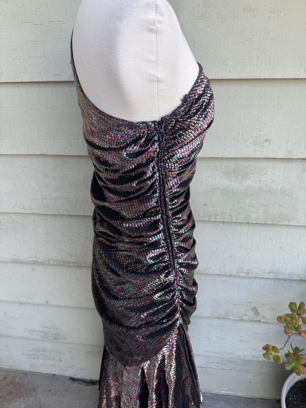 Vtg 70’s New Leaf Samir One Shoulder Shimmery Metallic Mermaid Disco Dress S