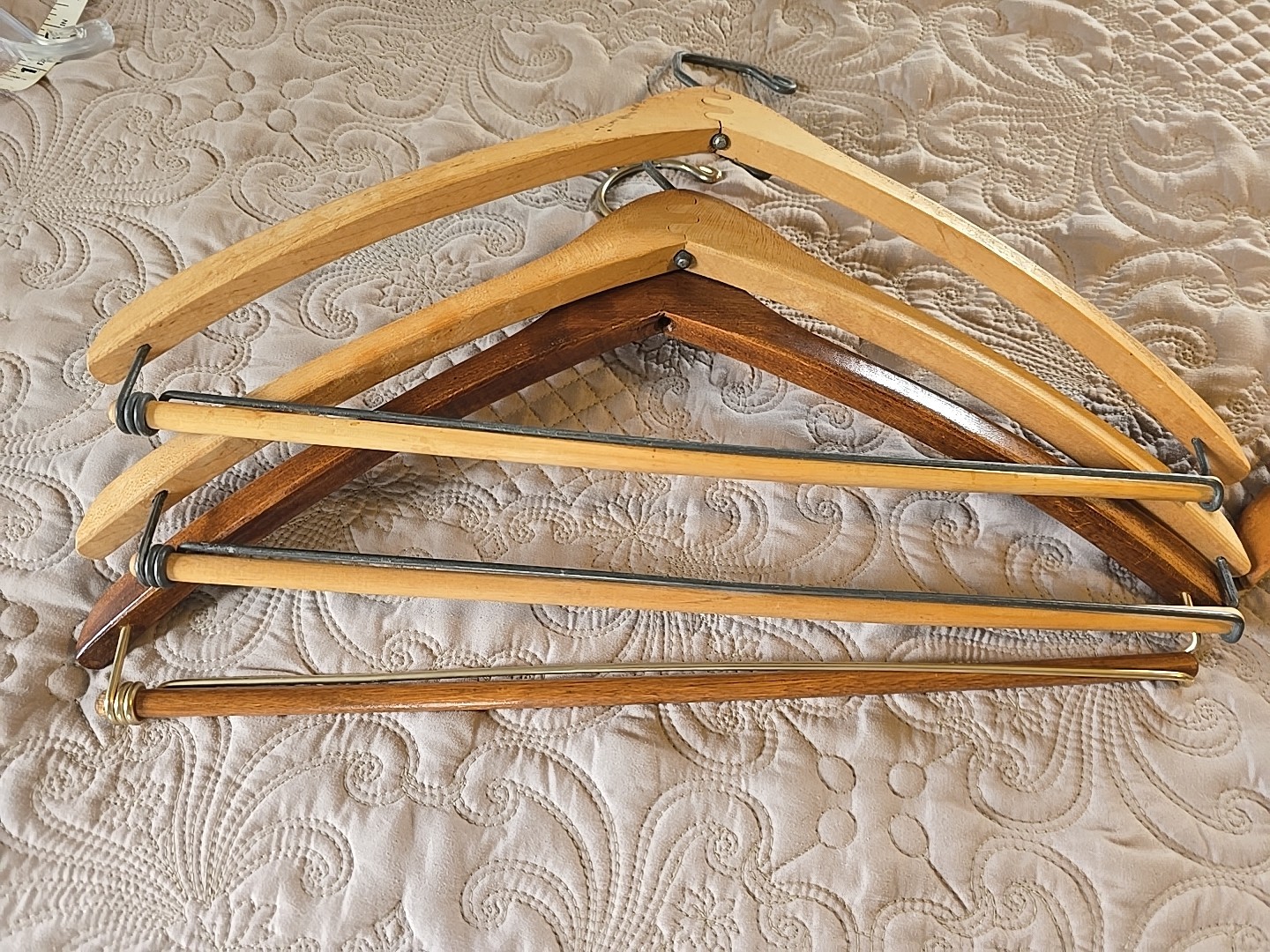 Lot of 6 Wooden Suit Hangers with Pant Bar – Vintage Metal Suit Slacks Coats