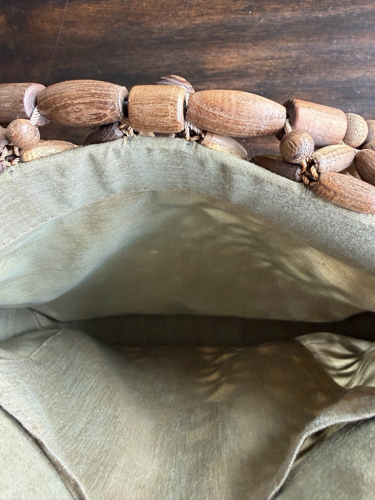 Vintage Wooden Bead Hobo Handbag Retro Boho Beaded Hand Crafted Purse Starburst