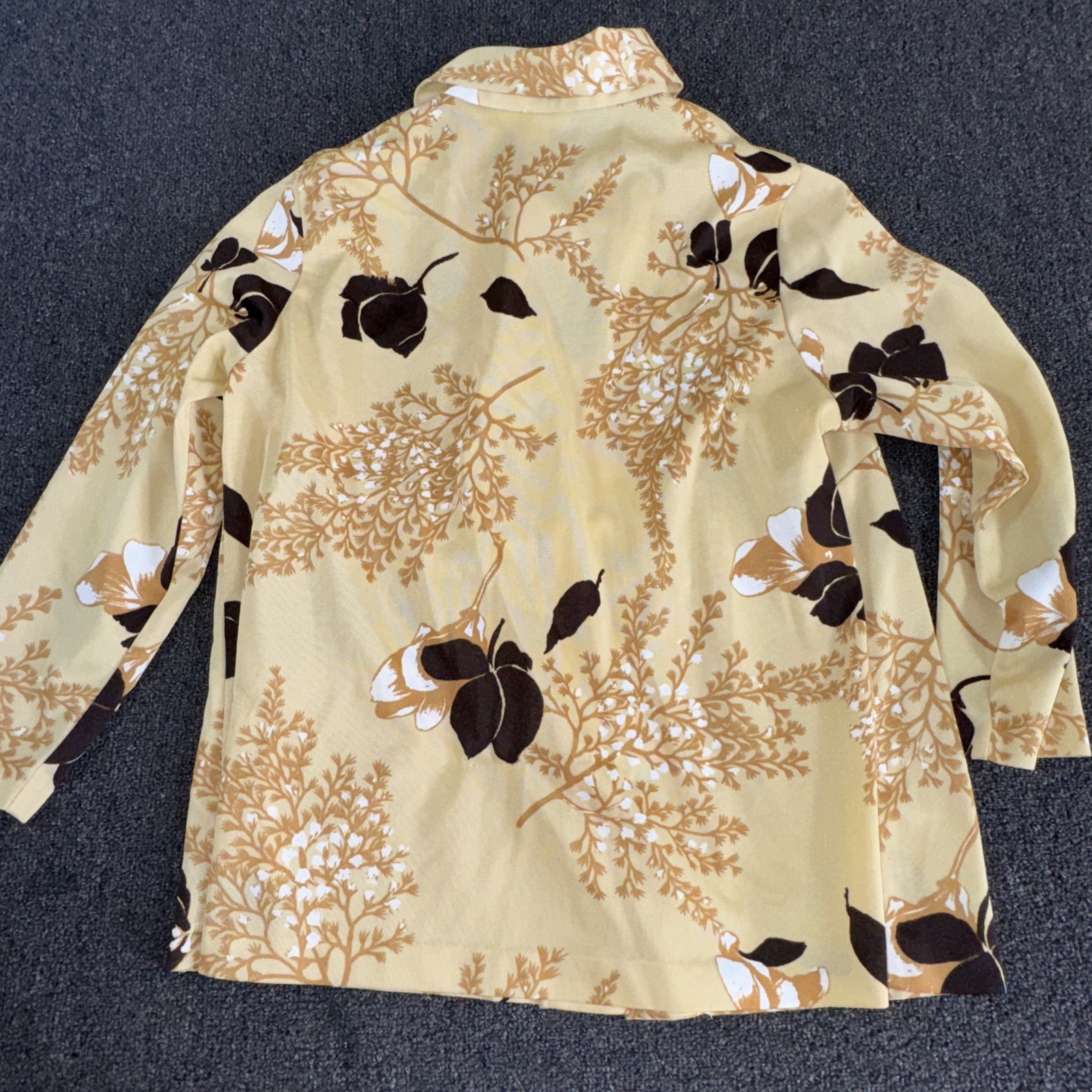 Vintage 70s Jc Penney Wide Collar Disco Polyester Shirt Retro Size 22.5 XL Brown